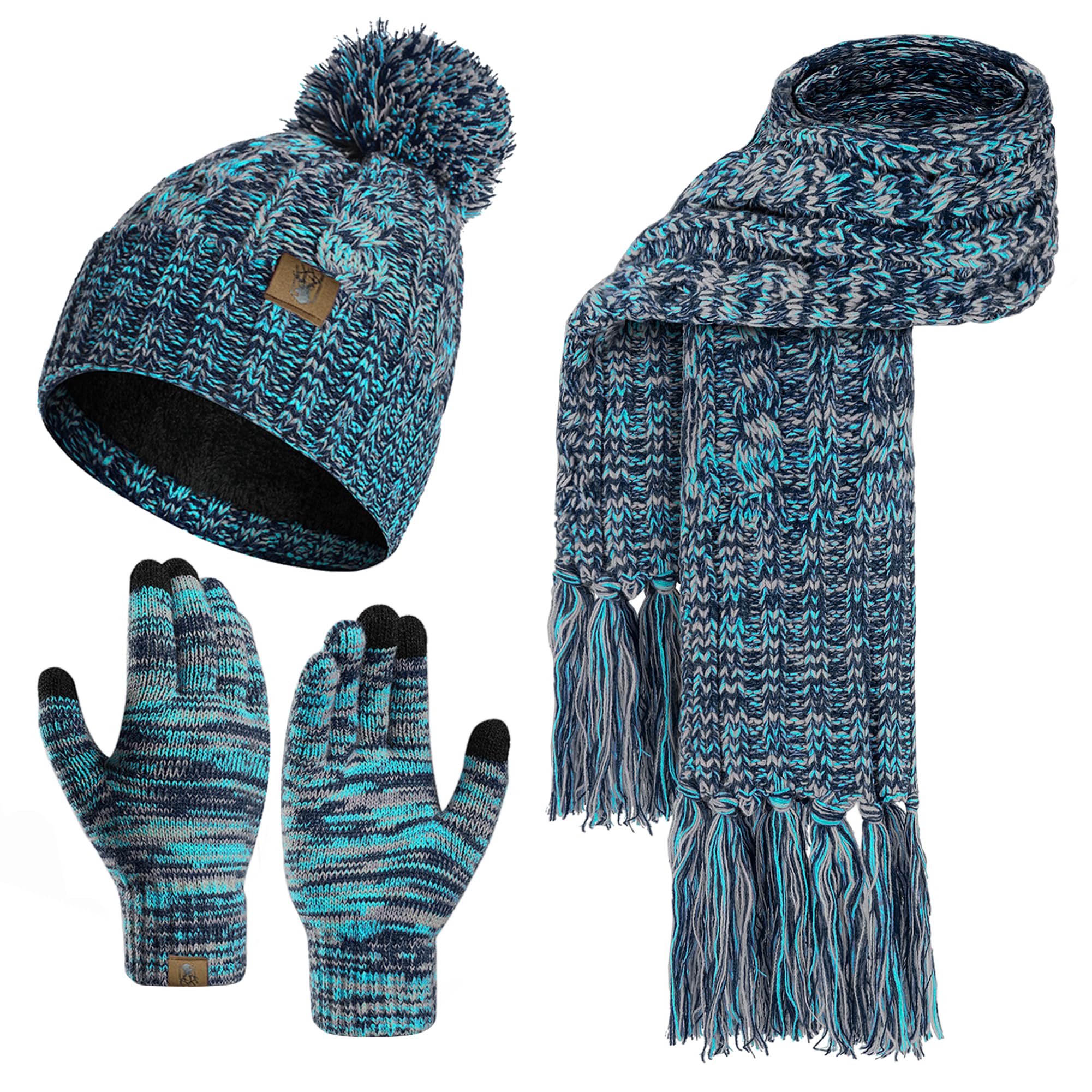 Conjunto Bufanda y Gorro y Guantes Táctiles Mujer Invierno Gorro Bobble