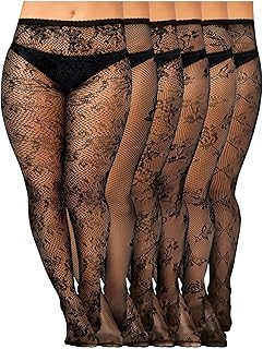 6 Pairs Women Plus Size Fishnet Thigh High Stockings Suspender Garter Be...