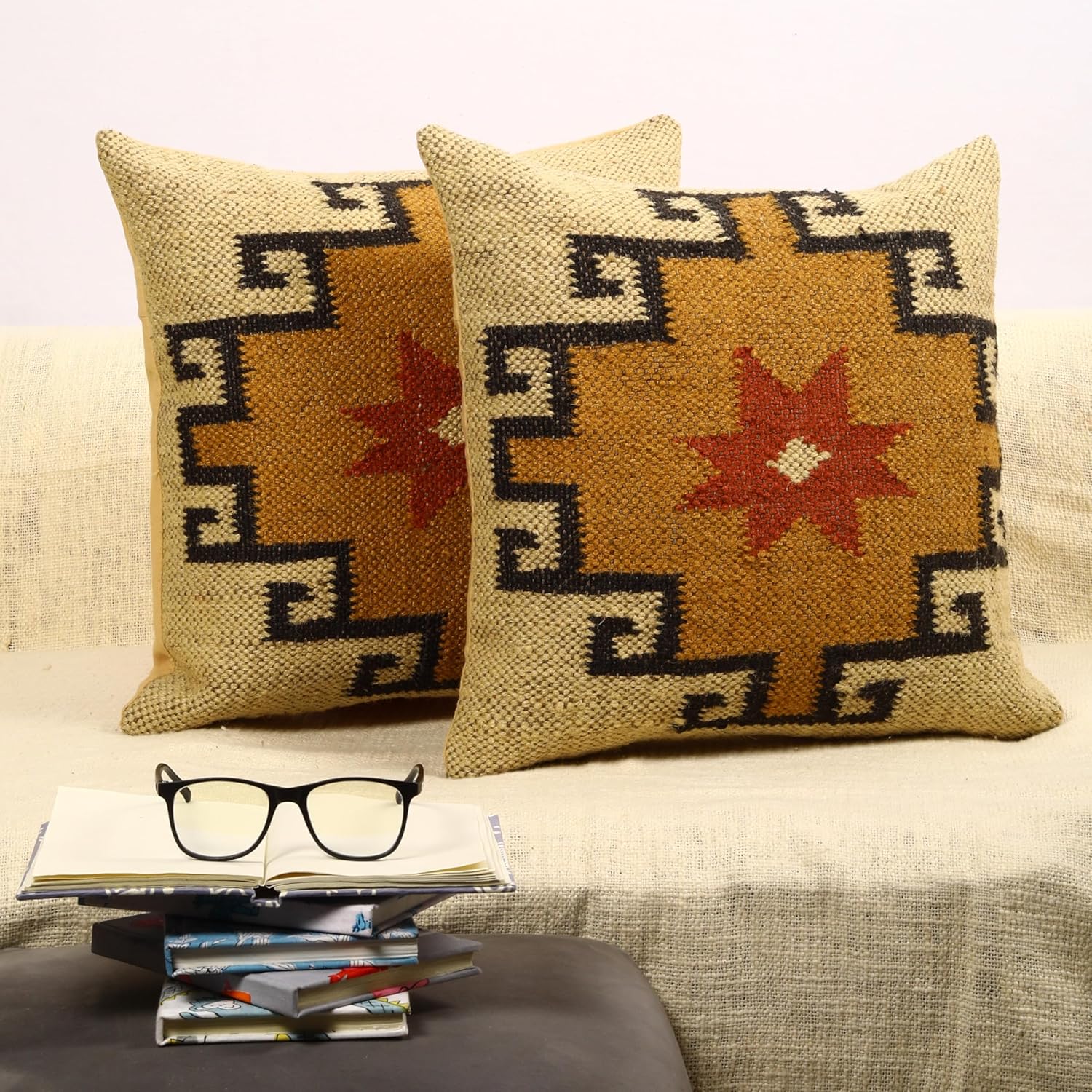 Trade Star 100% Cotton Cushion Covers Designer Square Pillow Shams Handwoven Pillowcase Handloomed Rug Decorative Cushion Cases 18x18 Inches Set of 2 Throw Pillow Covers