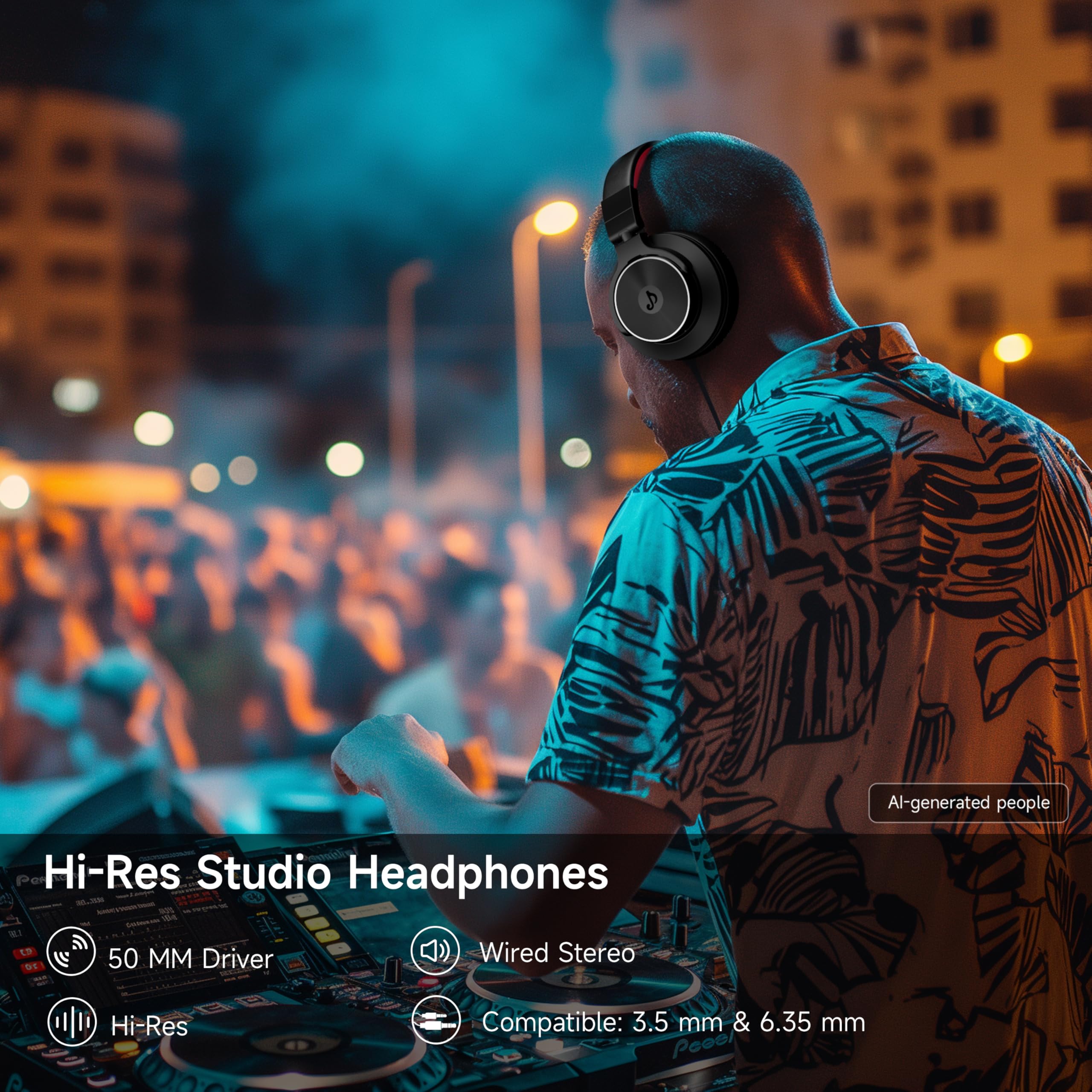 syndesmos Casque filaire supra-auriculaire, moniteur de studio et casque DJ mixeur avec pilotes en néodyme de 50 mm et prise jack 1/4 à 3,5 mm pour guitare, podcast, ampli et clavier de piano (noir