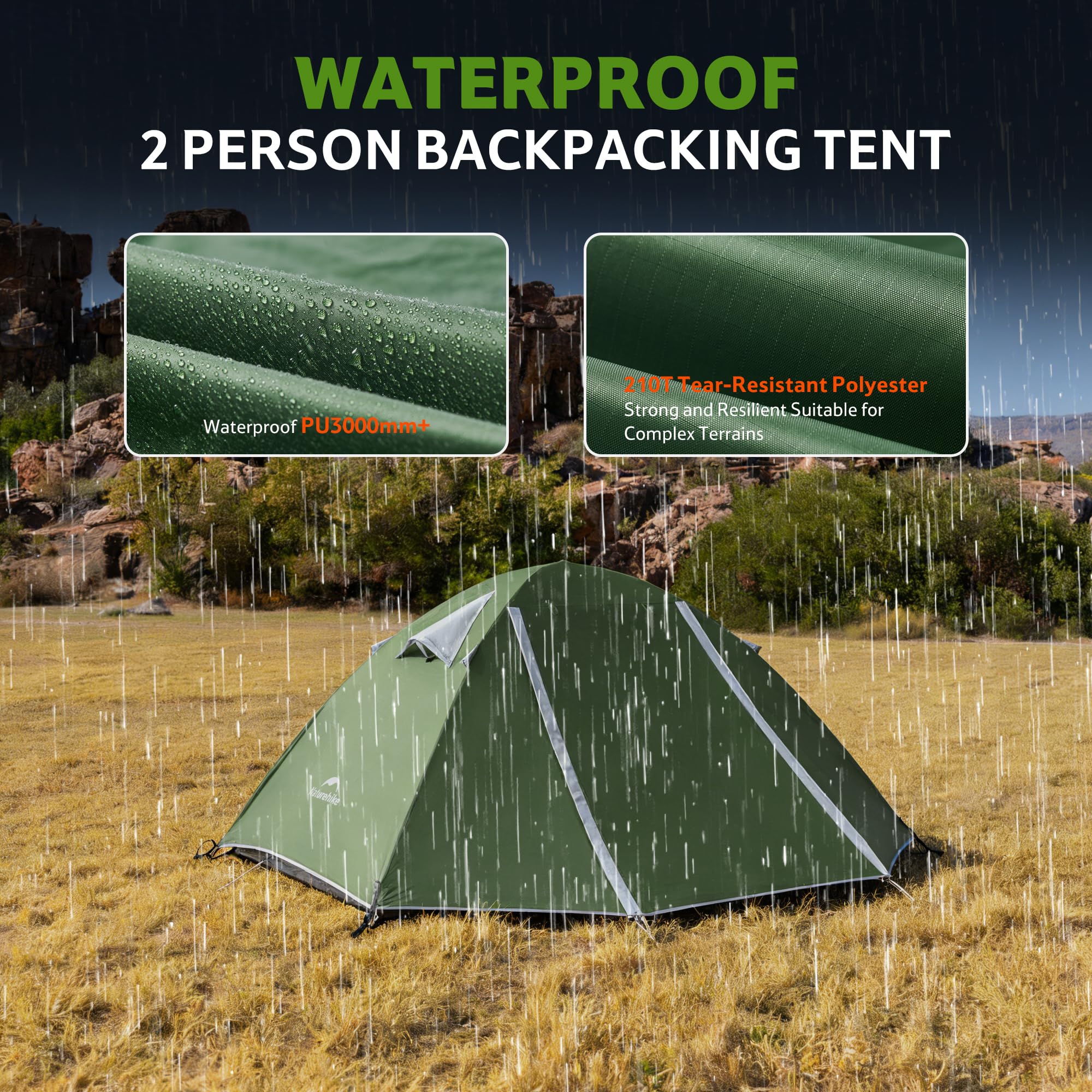 Naturehike Bleik Ultraleichtes Kuppelzelt 2-3 Personen zelte mit 2 Zeltvorräume für Camping, Trekking & Fahrradtouren
