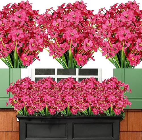 AmyHomie 20 paquetes de flores artificiales para exteriores, resistentes a los rayos UV, flores sintéticas que no se decoloran, plantas de plástico