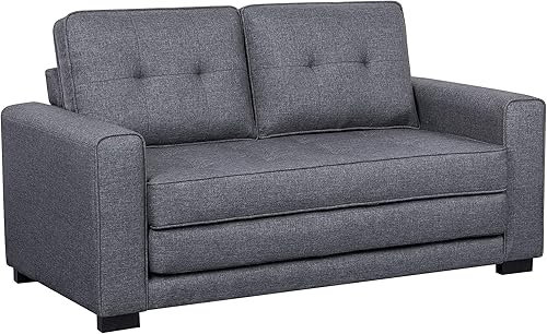 Miniatura 8 de Sofá cama de lino de mediados de siglo para sala de estar, con brazos cuadrados, 58 pulgadas, color marfil Marfil,Ecru,Peltre,Gris (Seal Grey)