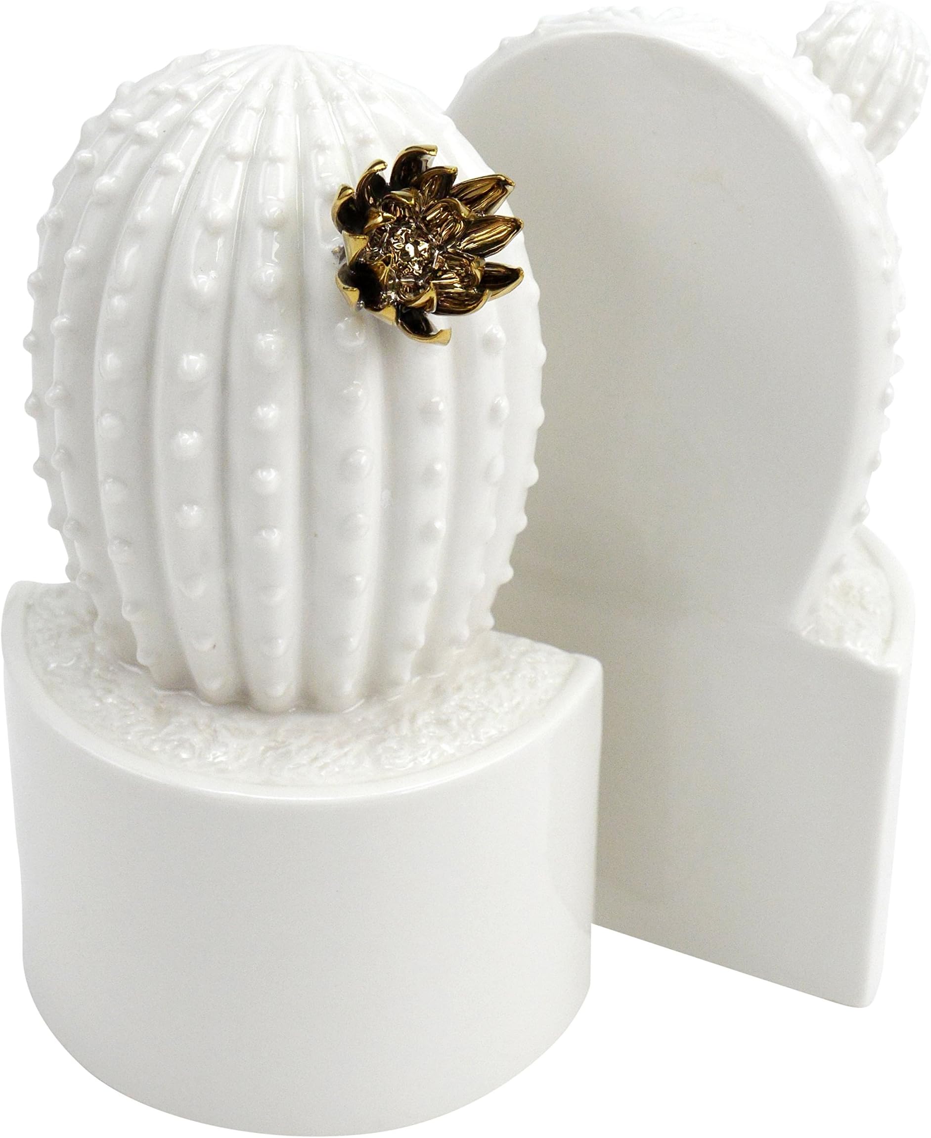 Hallmark Home Cactus Bookends, White with Gold Accents