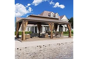 12x24 feet Outdoor Aluminum Patio Hardtop Gazebo with Galvanized Steel Double Roof, Netting, and Curtains