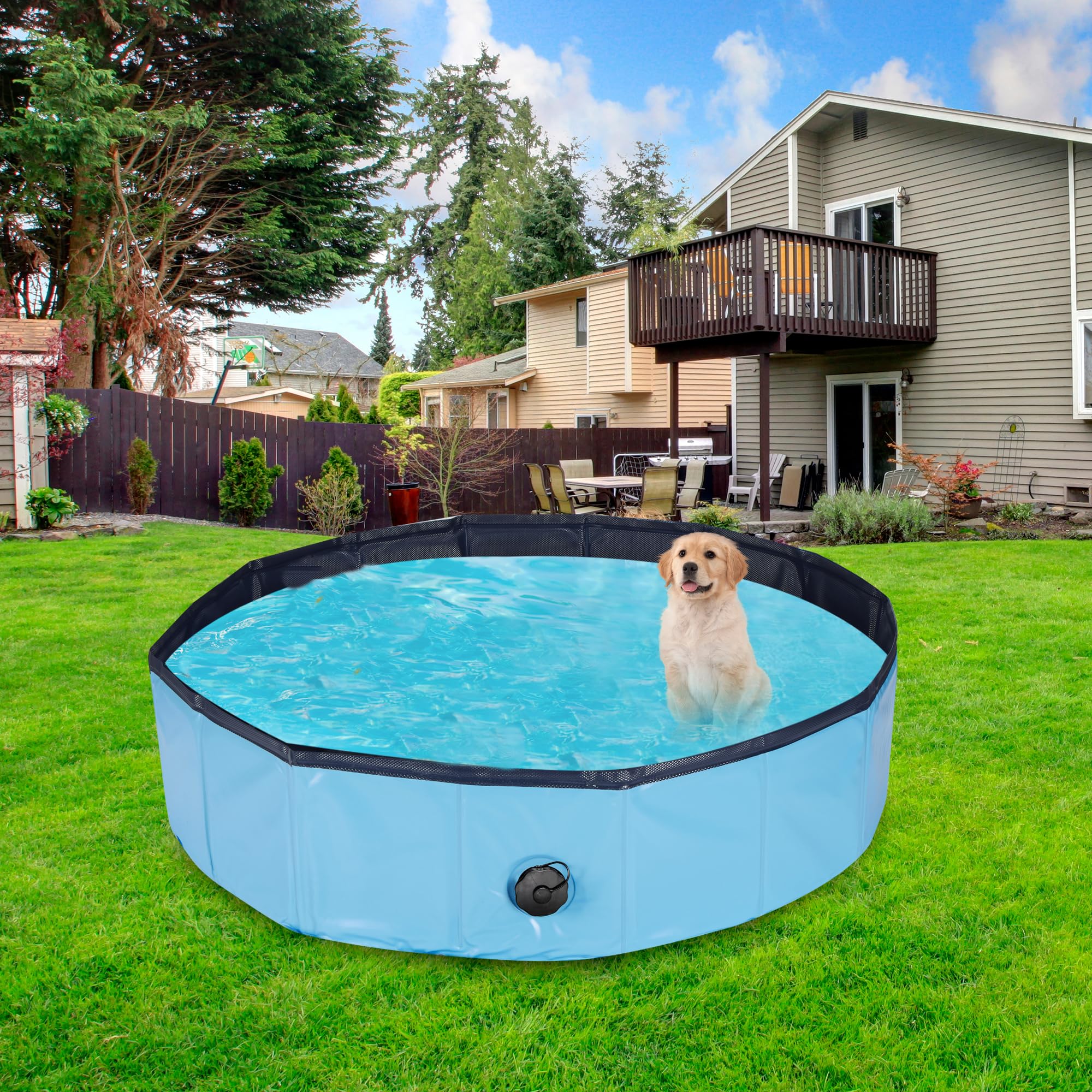 Piscina Per Cani Pieghevole 120x30 Cm - In PVC Antiscivolo, Per Taglie Piccole, Medie E Grandi - Foto 12