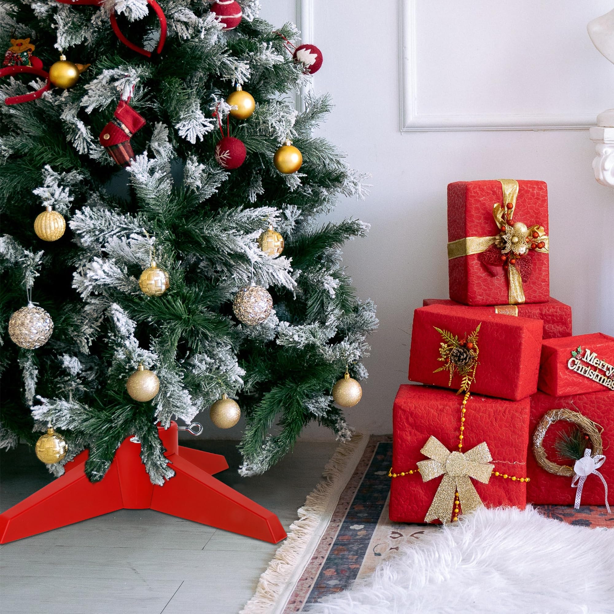 Blissun Support pour Sapin de Noël, Pied de Sapin de Noël, Support pour Sapin de Noël, Rouge