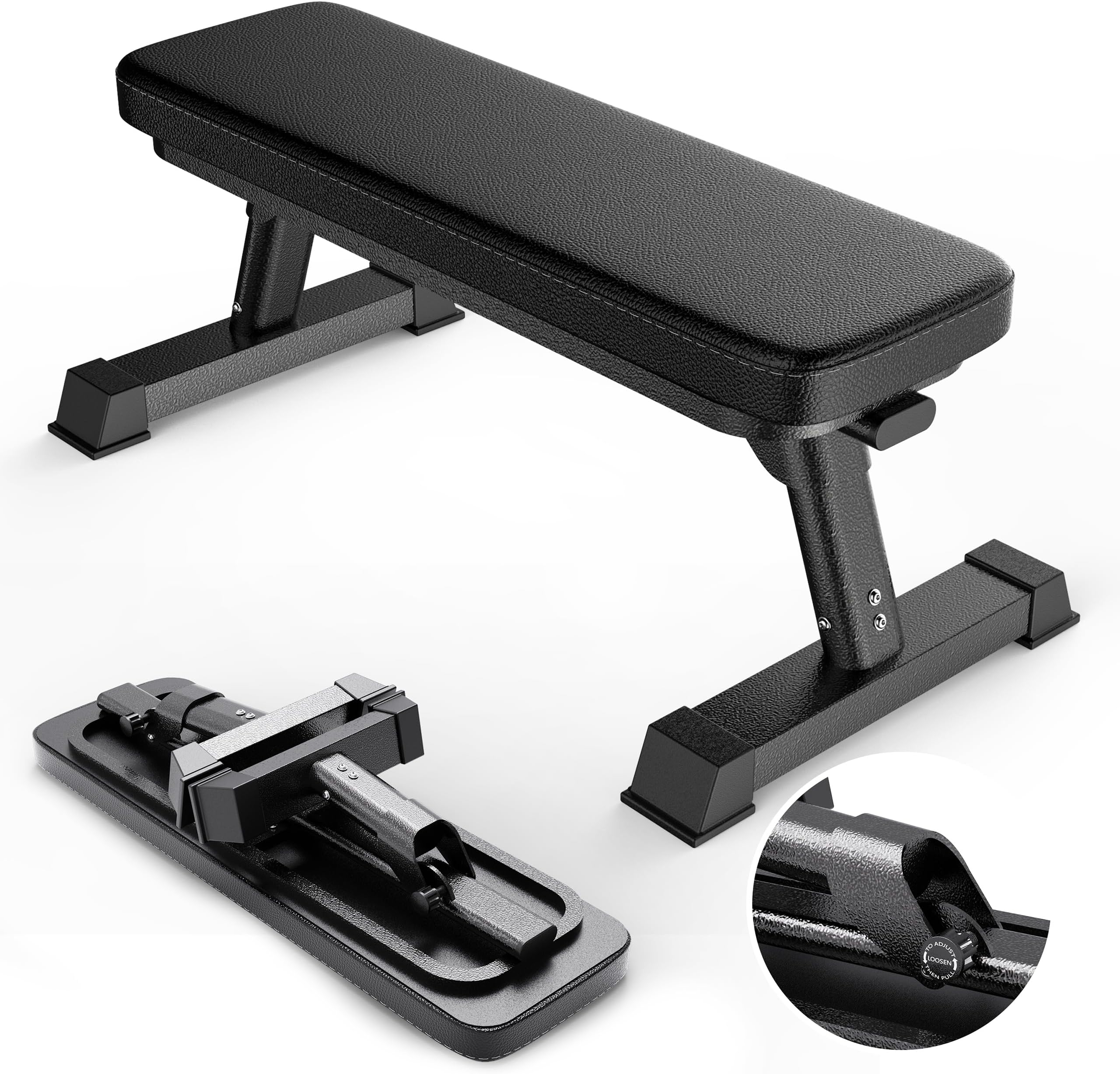 FF Finer Form Gym Quality Foldable Flat Bench for Multi-Purpose Weight Training and Ab Exercises - Free PDF Workout Chart Included