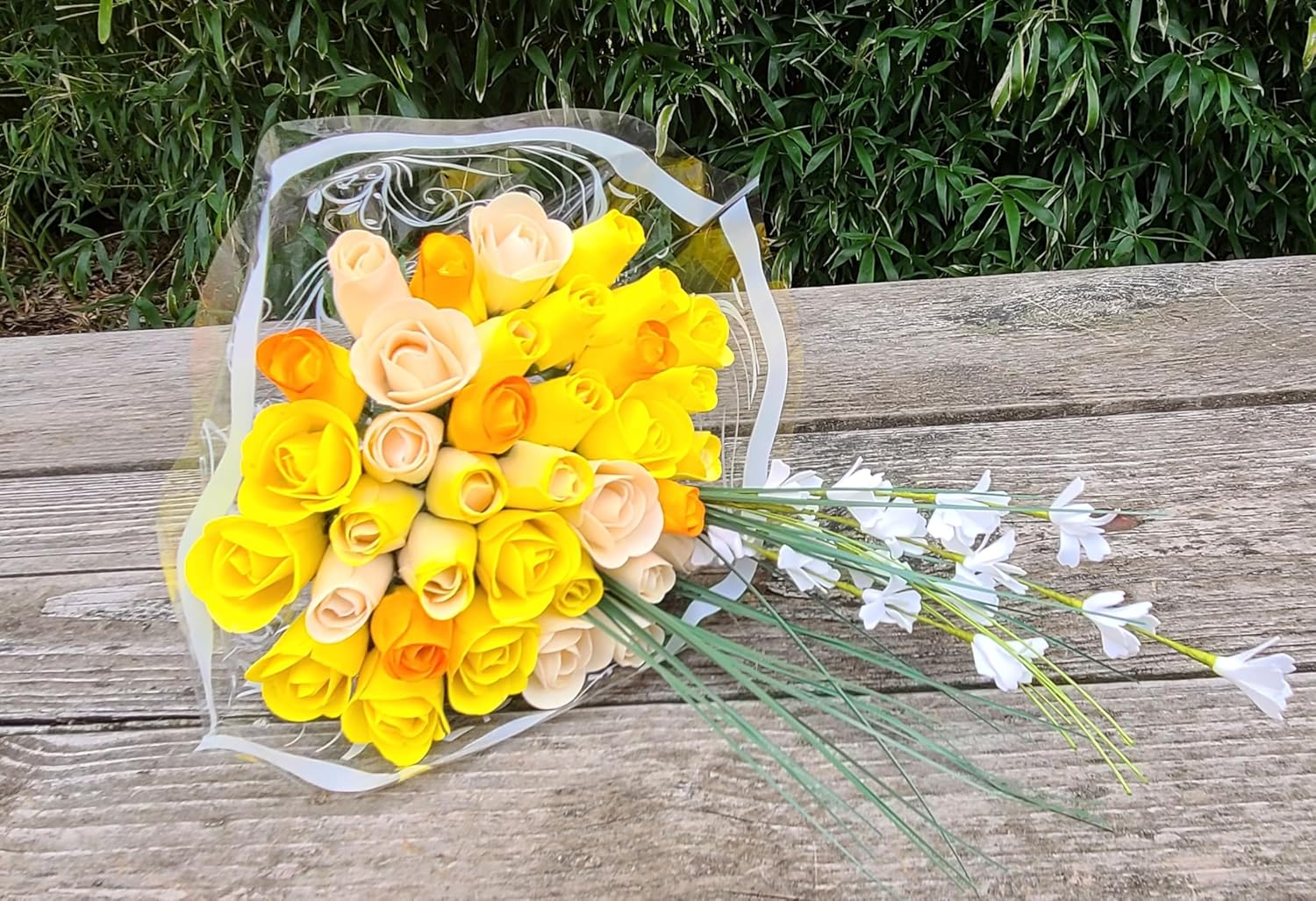 Deluxe Yellow Sunshine Themed Bouquet. Featuring Closed and Half Open Bud Roses (3 Dozen)