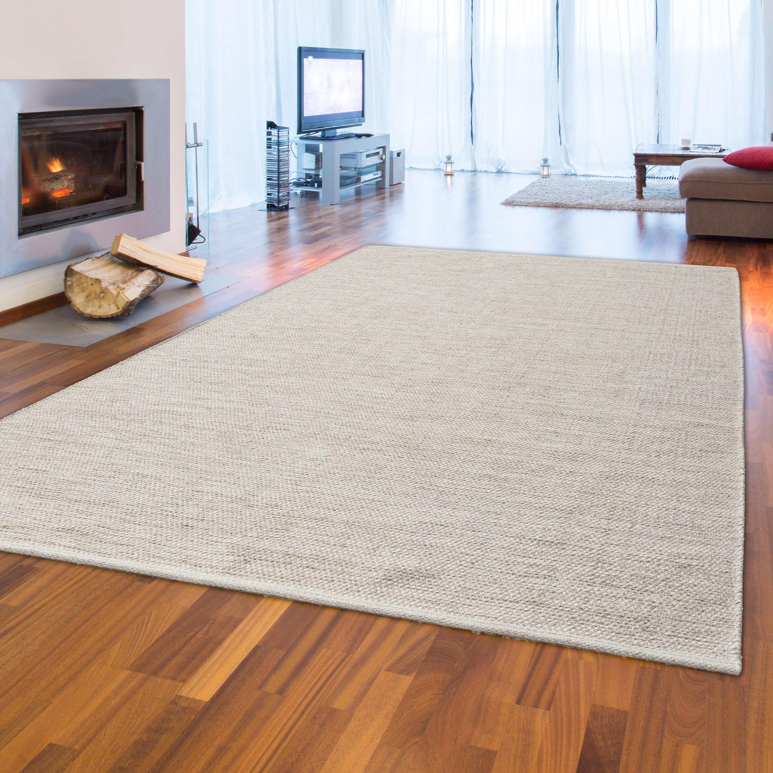 Teppich-Traum Alfombra Elegante de Lana Tejida a Mano Comedor Resistente Beige-Crema, 160 x 230 cm