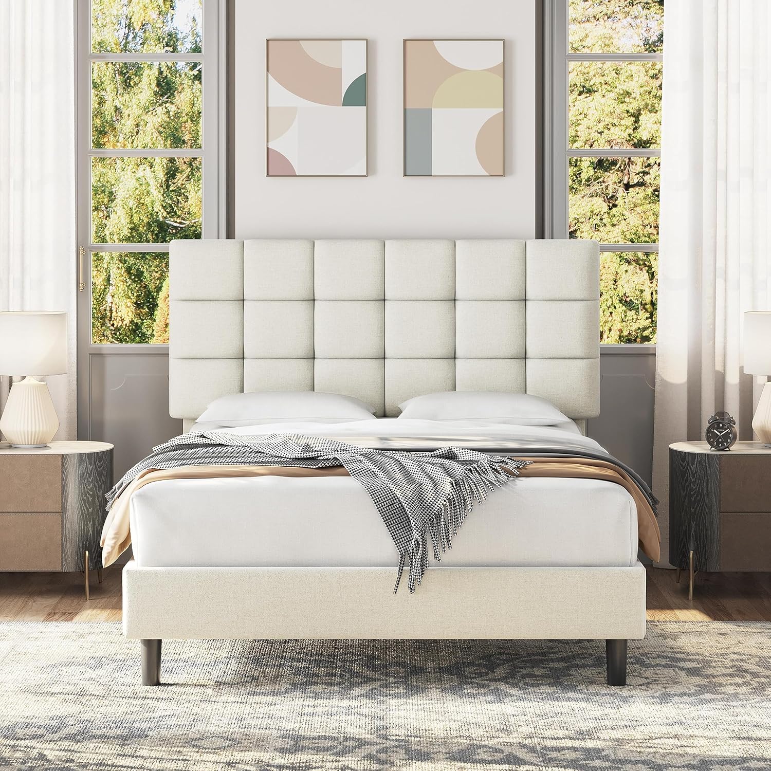 Yaheetech Full Upholstered Bed Frame, Platform Bed Frame