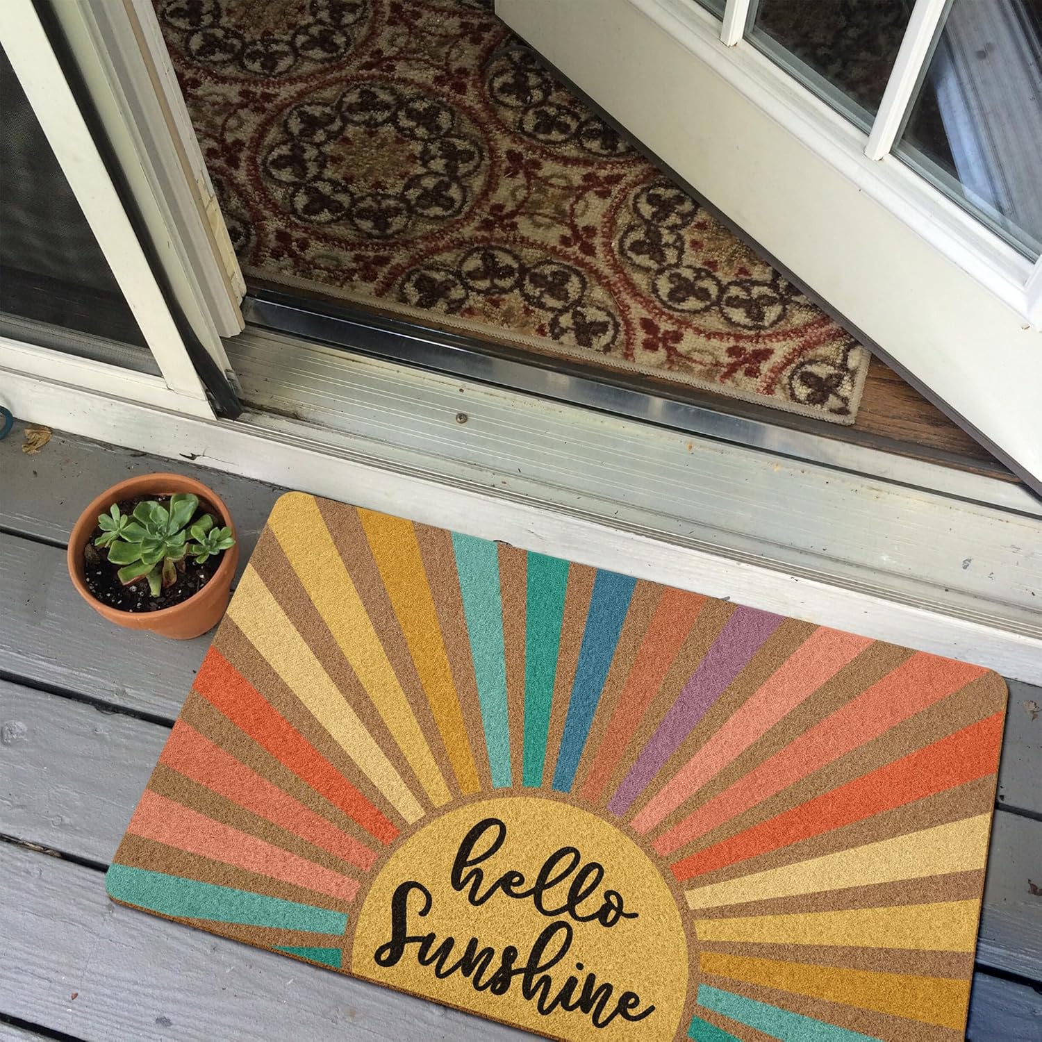 Boho Sunshine Door Mat, Spring Doormats, Classroom Welcome Mat, Summer Hello Sunshine Welcome Front Door Mat Indoor Outdoor Entrance, Boho Artificial Coir Doormat Rugs for Patio 30x17in