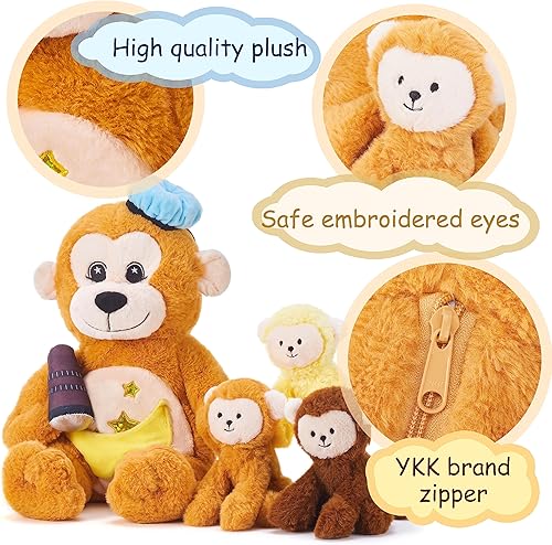 Miniatura 4 de Monkey Mommy - Juguete de peluche para mamá y bebé, lindo juego de 19 pulgadas, pequeño, suave, esponjoso, juguete para abrazar con mini bebés,