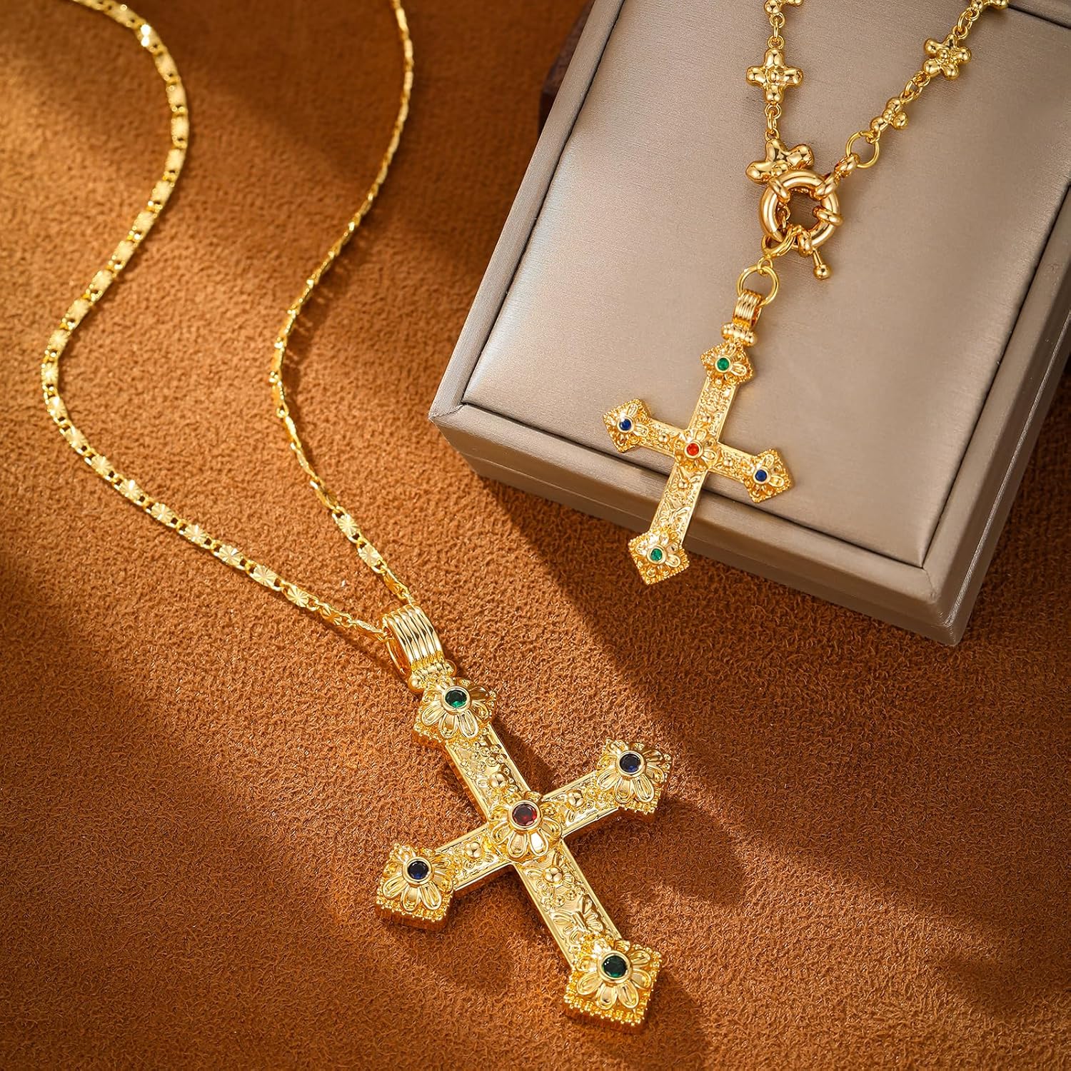 Elegant Gold-tone Cross Necklace for Women - Lightweight Religious Jewelry with a Classic Touch - adjustable 66cm Chain