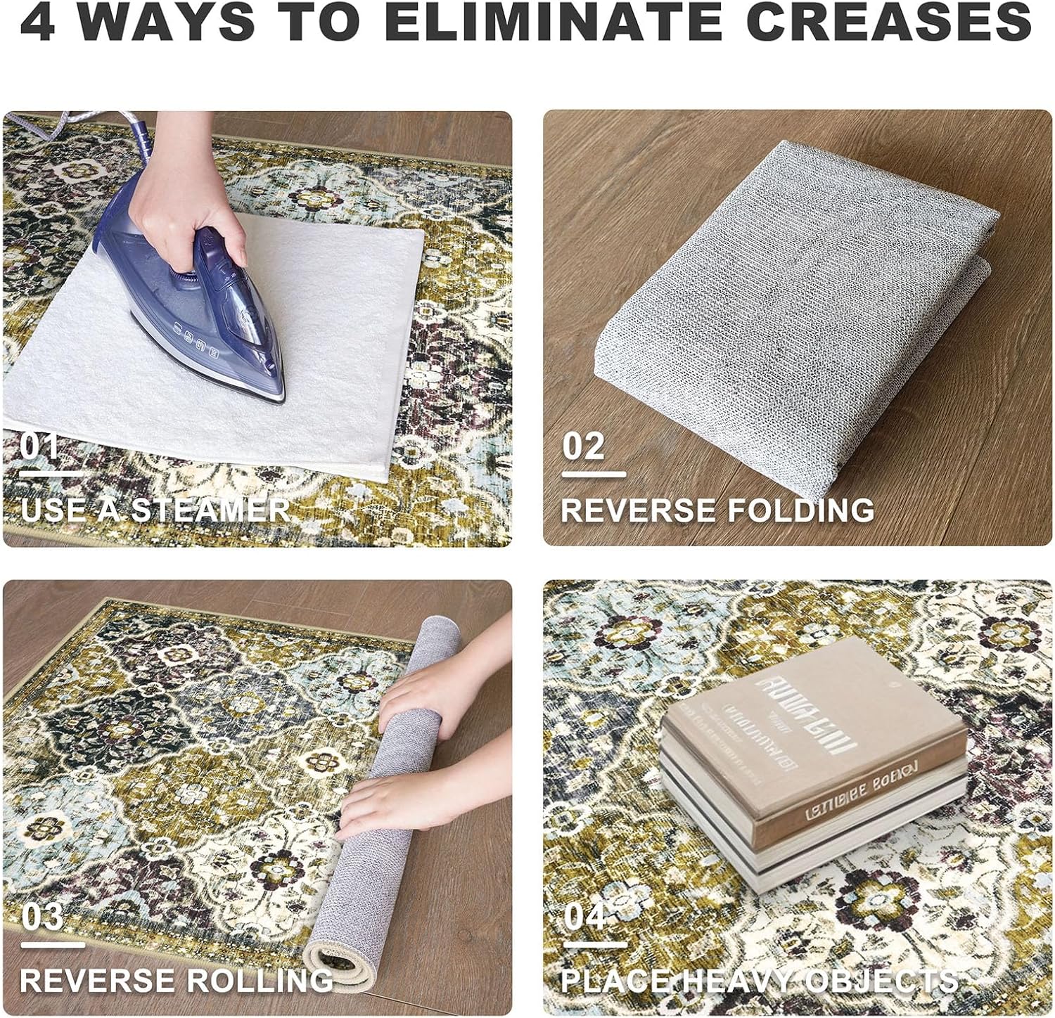 KILOCOCO 2x6 Runner Rug, Moroccan Super Soft Washable Hallway Entryway Runner Rug, Accent Print Faux Wool Kitchen Runner Rug 6 Feet Non-Slip Boho Rug Runners for Laundry Room Bedroom, Gold/Multi