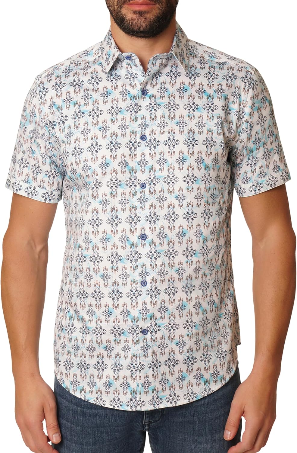 Robert Graham Mens Short Sleeve Patterned Button Down Shirt