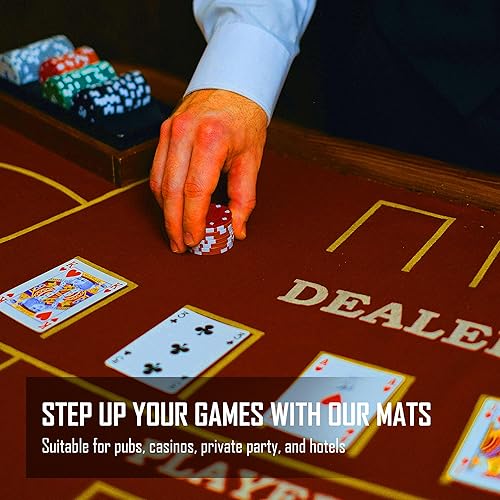 Miniatura 4 de BALIKEN Alfombrilla de póquer Texas Holdem de 36 x 72 pulgadas y mesa de blackjack de fieltro de grado profesional (azul)