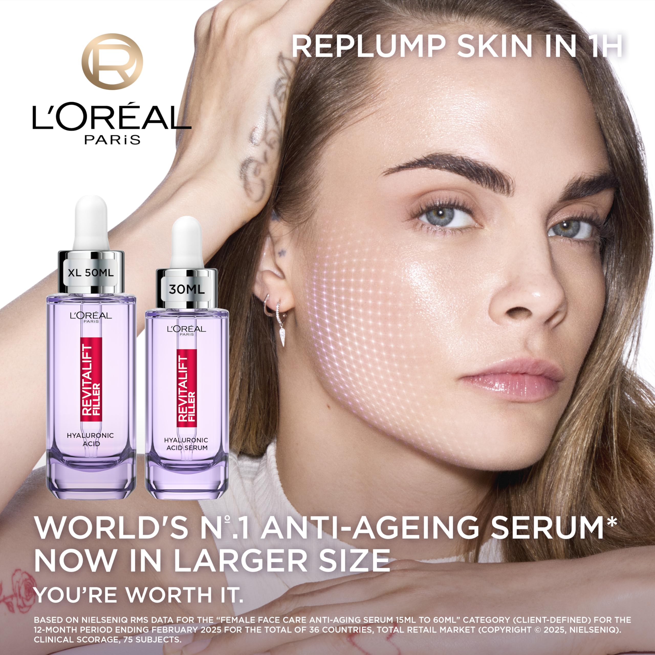L'Oréal Paris Revitalift Hyaluronic Acid Serum - XL 50ml Serum, 1.5% Pure Concentrated Micro-Epidermic Hyaluronic Acid Dropper Serum, intensely hydrates and replumps lines and wrinkles, 50ml — view 3