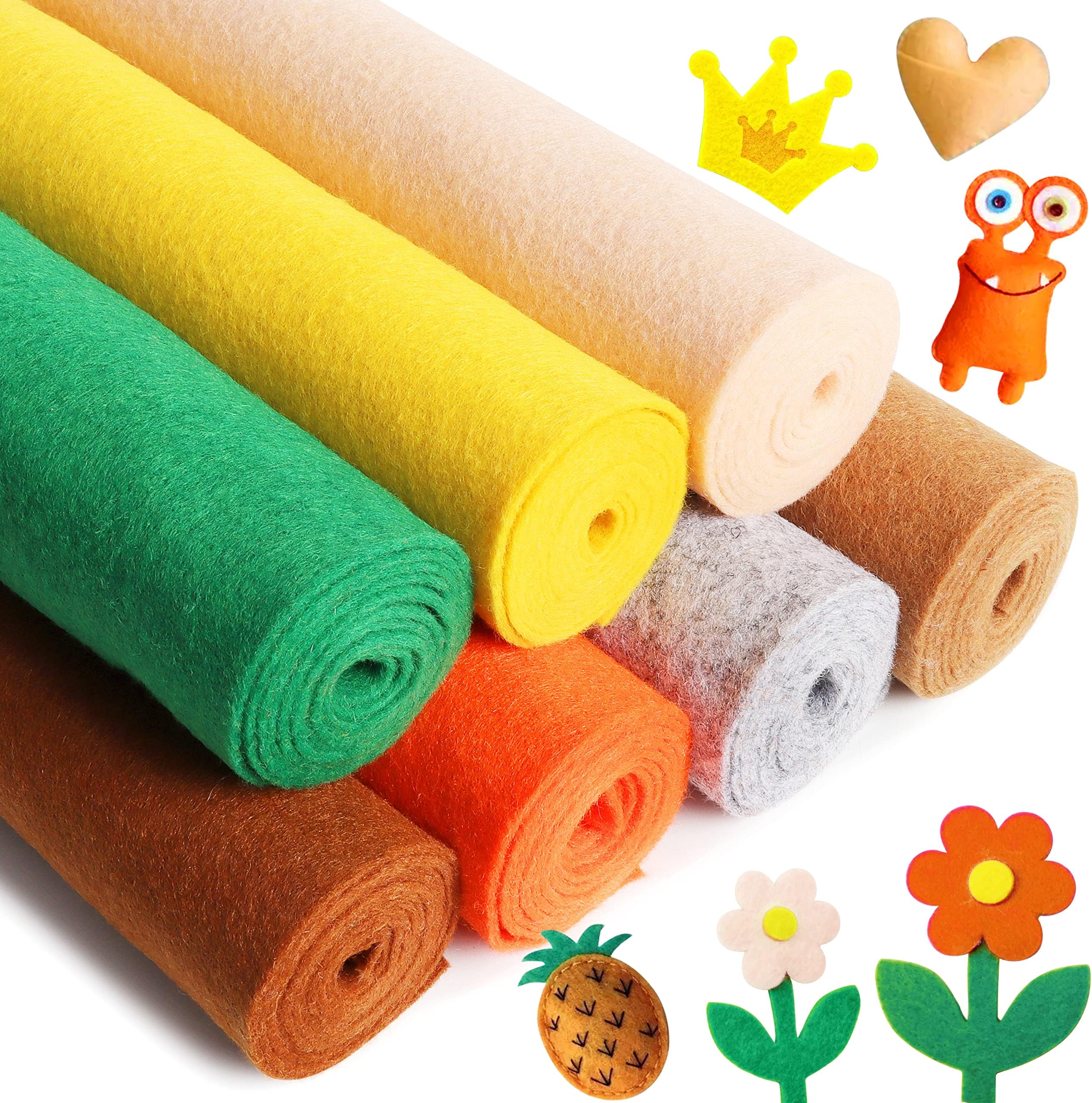 ZAIONEFelt Fabric Sheets Bundle: Autumn Fall Color Soft 7 Rolls 21x90cm Assorted Color Craft Fabric for DIY Craftwork Sewing Patchwork