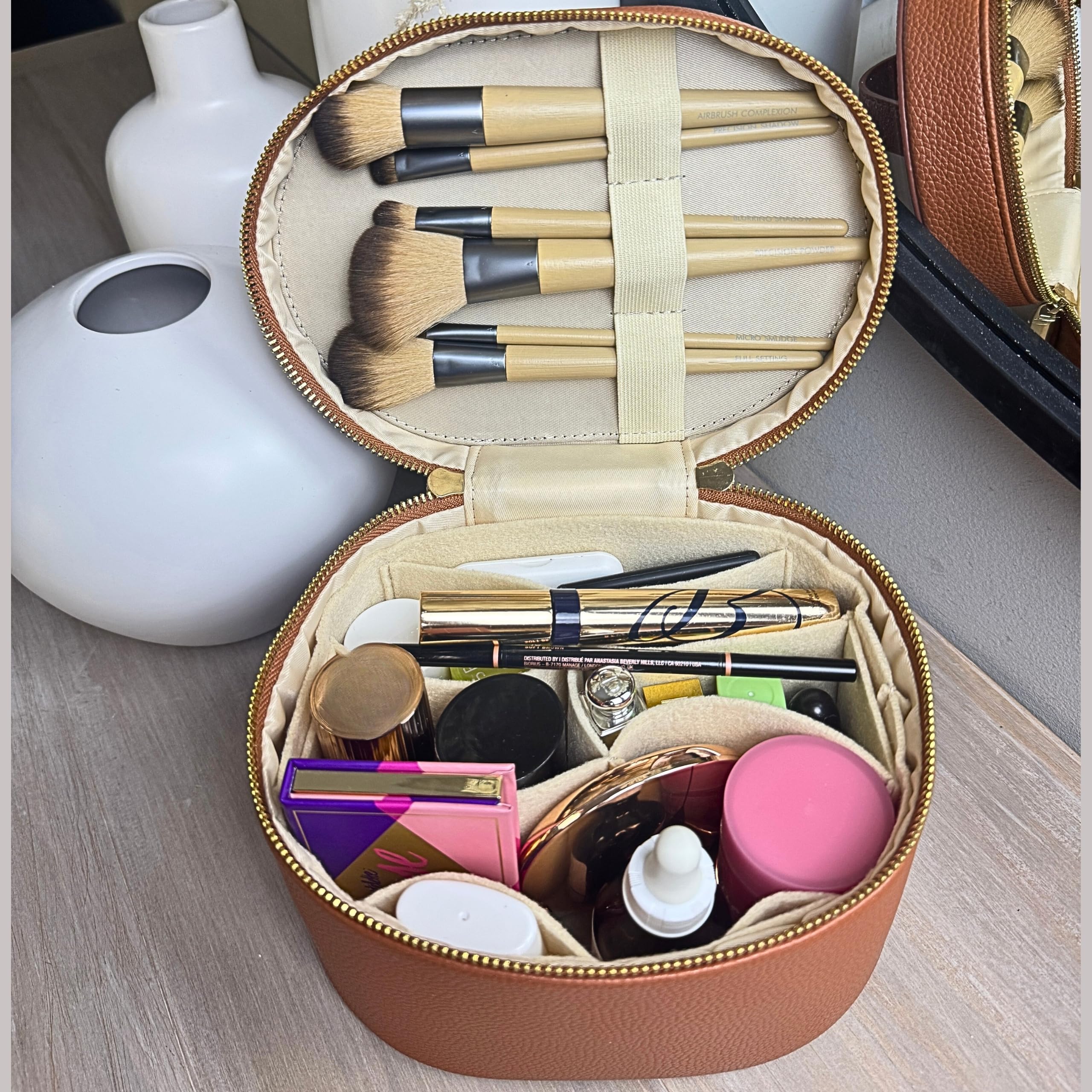 JAZD Beauty case per trucchi con divisorio organizer rimovibile, organizer da viaggio per cosmetici da donna