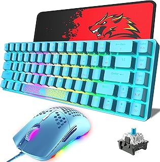 KUIYN T8 60% Mechanical Gaming Keyboard,68 Keys TKL Compact Layout Mini Keyboard,18 Chroma RGB Backlit,Blue Clicky Switch,K61,K68,RK68, Optical Model-O Gaming Mouse 6400 DPI for PC,Mac,PS4,XBOX
