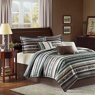 Madison Park All Season Down Alternative Casual Bedding, Matching Shams, Decorative Pillows, Polyester, Malone, Ikat Blue, King(104"x92")