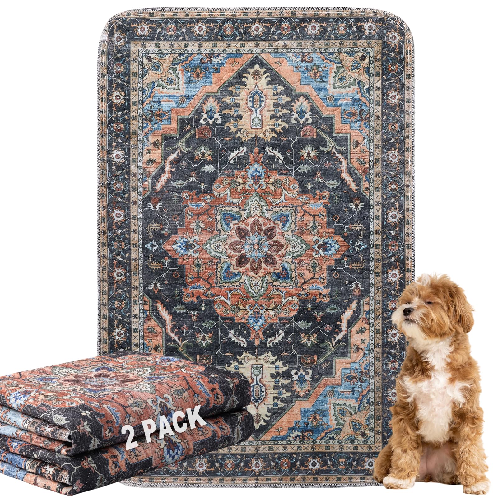 BomDa Tappeti Lavabili per Cani, 2 Pezzi Tappeti Assorbenti Riutilizzabili, Tappetino per Addestramento del Cane, Gatti, Conigli, Porcellini d'India, Antiscivolo (Pattern 2, 81x122cm)