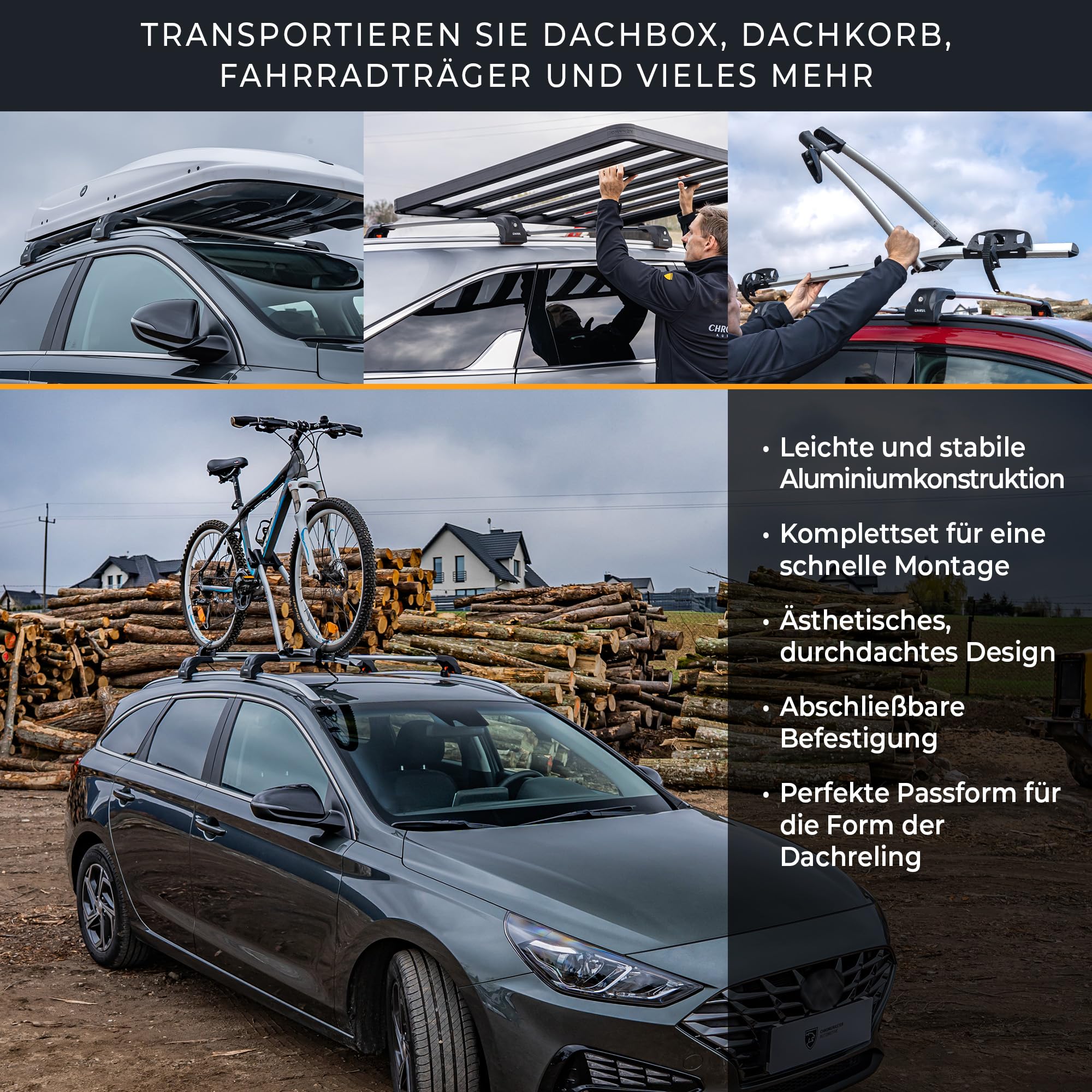CHROMEMASTER Dachgepäckträger Dachträger und Stufe Tritt für Autotür Kompatibel mit Ford Puma 2020+ ; Dient der Montage von Dachboxen, Fahrradträger, Leiter | Dachgepäckträger für Urlaub und Alltag
