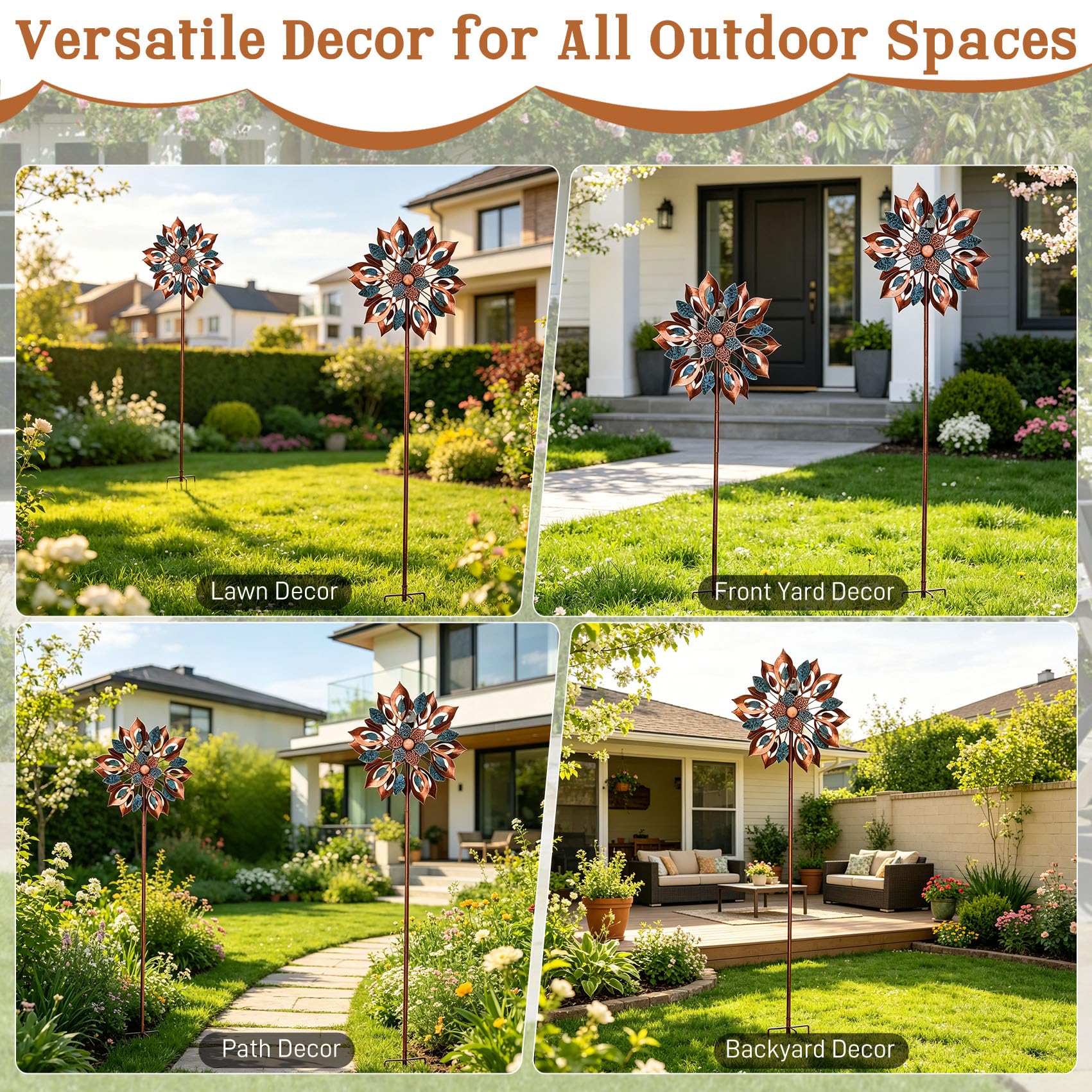 Molinillos de viento de 84 pulgadas para exteriores, gran molinillo de viento de metal con luces solares de 7 colores, molinillo de viento de metal resistente para jardín, patio, césped, patio