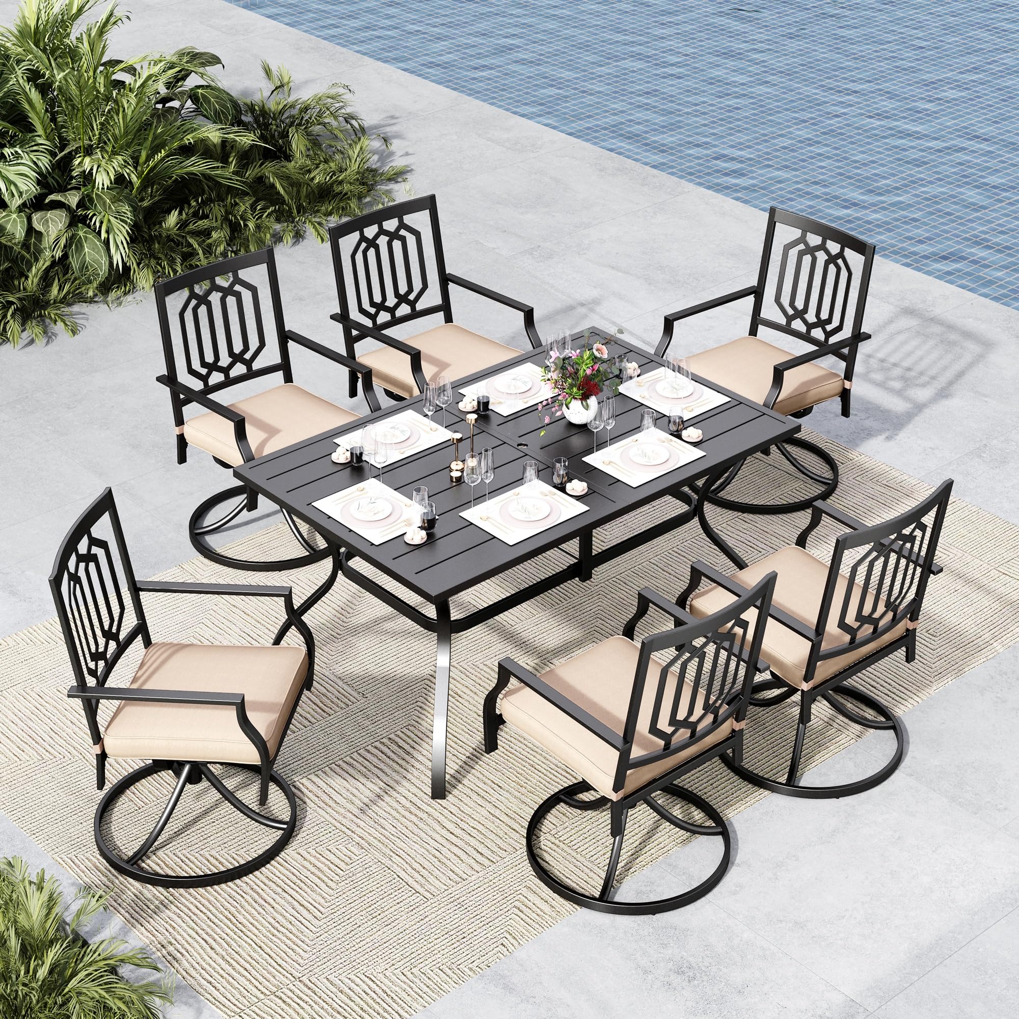 Amazon.com: MFSTUDIO 7-Piece Metal Outdoor Patio Dining Furniture