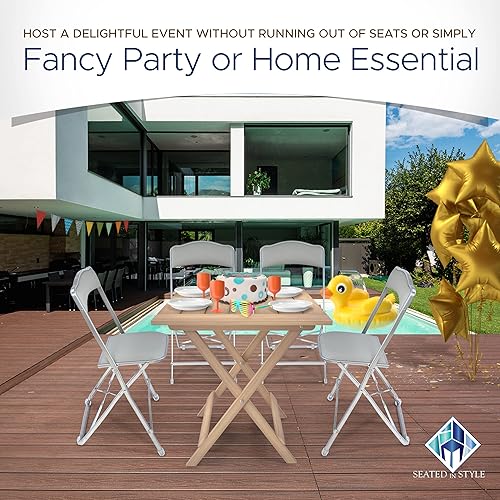 Miniatura 10 de Sillas plegables elegantes de lujo para fiestas asiento de vinilo de alta calidad almacenamiento compacto juego de 4