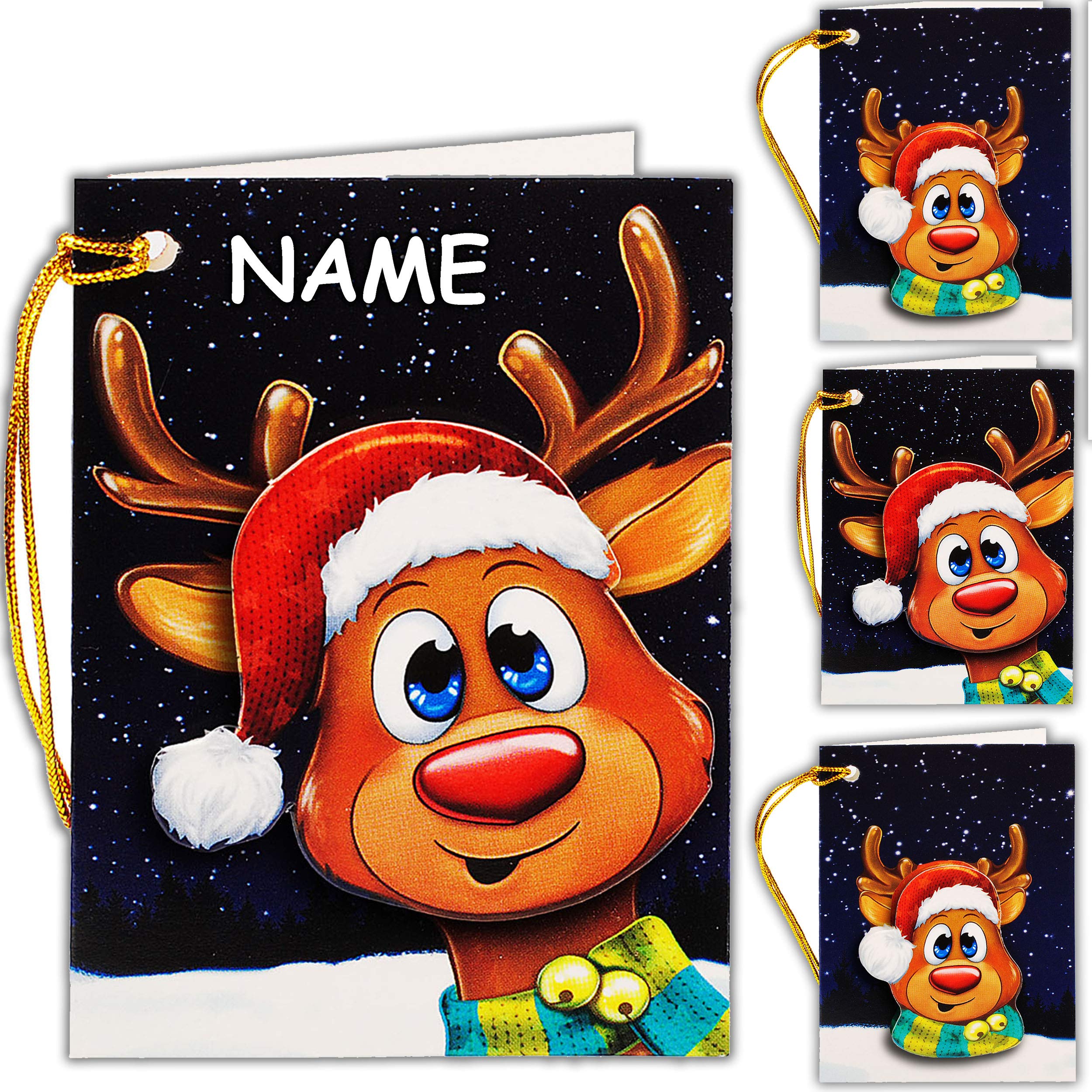 alles-meine.de GmbH 40 TLG. Set: 3D Effekt - Geschenkanhänger/Namensschild - süßes Rentier - Weihnachten - inkl. Name - Klappkarte - Anhänger Geschenkverpackung - Namens Schild..