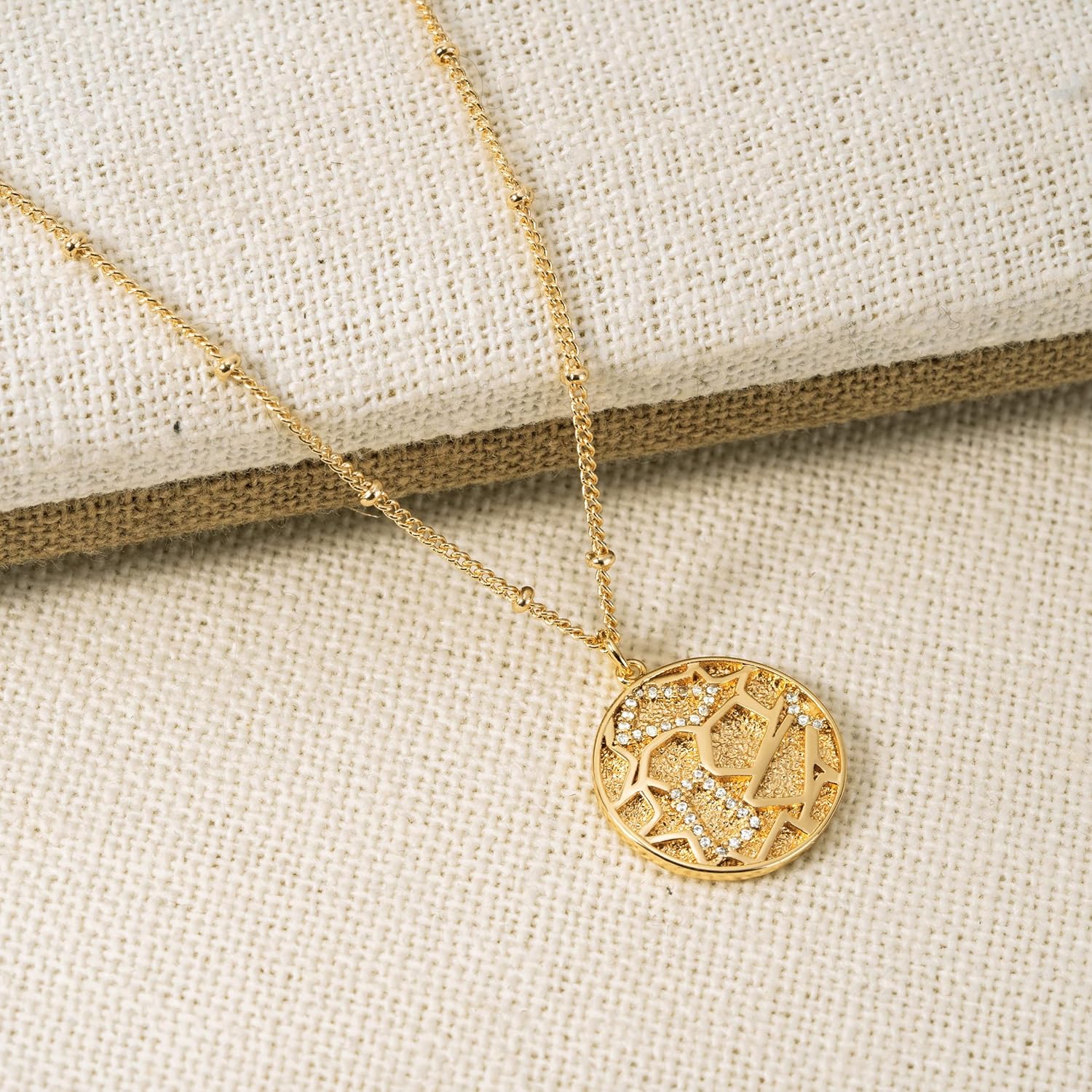 VACRONA Coin Necklace 18k Gold Plated Vintage Textured Medallion Coin Pendant Round Circle Disk Dainty Necklace for Women - Image 6