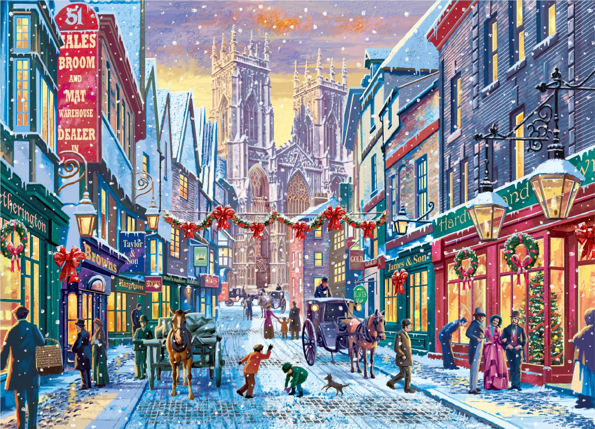 CLMCL 1000 Pieces Christmas Puzzle Holiday Puzzles for Adults and Kids Jigsaw Puzzle Christmas Street