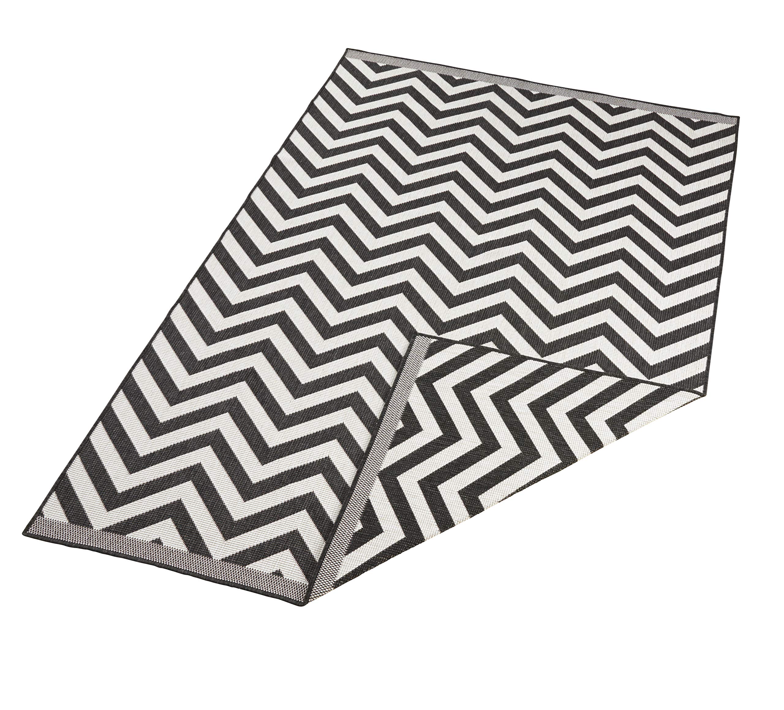 NORTHRUGS In- und Outdoor Teppich Palma 80x150cm - Wendeteppich Wetterfest Modernes Design Zick-Zack Muster Läufer für Balkon Terrasse Garten Wintergarten Wohnzimmerteppich Wasserfest in Schwarz Creme