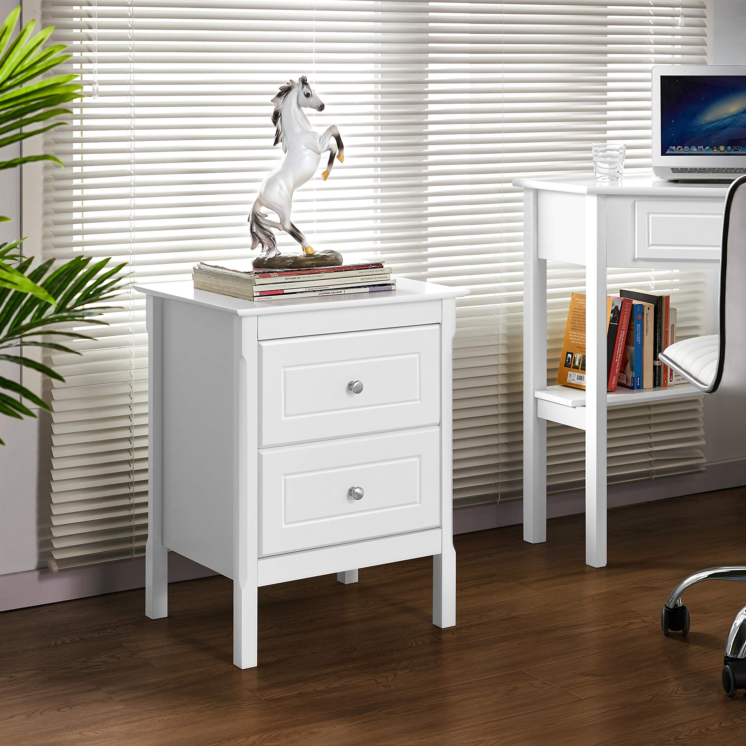 Yaheetech 2pcs Mesitas de Noche Blancas Mesillas de Noche | con Patas de Pino Macizo Mesitas Auxiliares de Madera de pino para Dormitorio 48x40x61cm