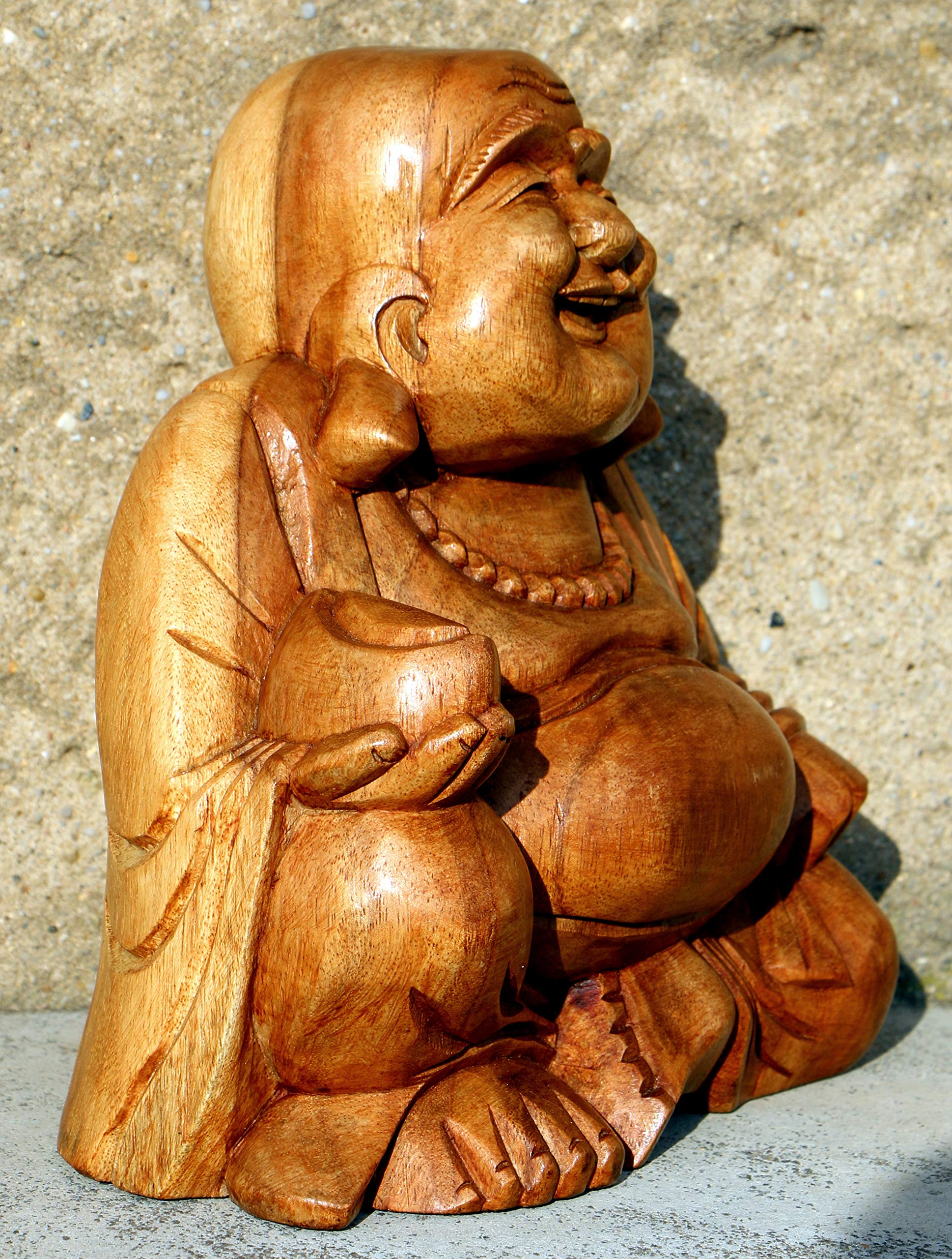 Super schöner 25 cm Buddha Happy Holz Budda FENG Shui Deko Handarbeit Bali Buda BH25