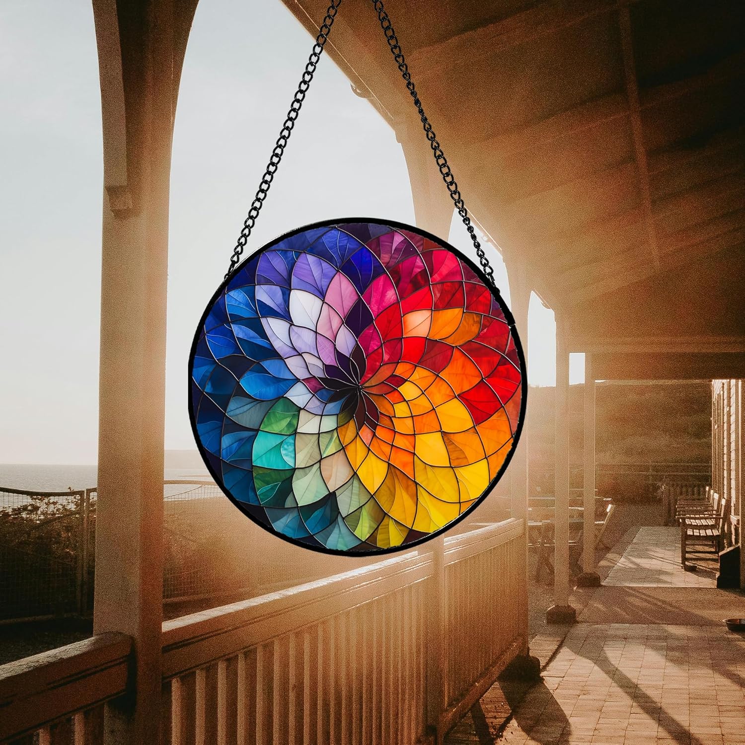 Stained Glass Window Hanging - Colorful Flowers Sun Catcher for Door Terrace Garden Home Decor, Abstract Gradient Suncatcher Birthday Gifts for Lovers Women Men Dad Mom Nana 7.8 in - Image 5