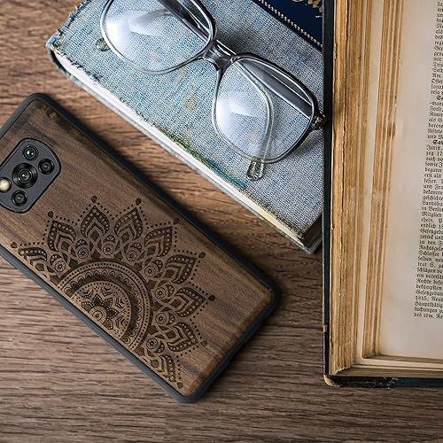 Miniatura 3 de kwmobile Funda de madera compatible con Xiaomi Poco X3 NFCPoco X3 Pro - Funda - Rising Sun marrón oscuro
