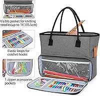 Vista 2 de Yarwo Bolsa de ganchillo para tejer, bolsa de almacenamiento de hilo para proyectos de WIP, madejas de hilo, ganchos de ganchillo y agujas de tejer