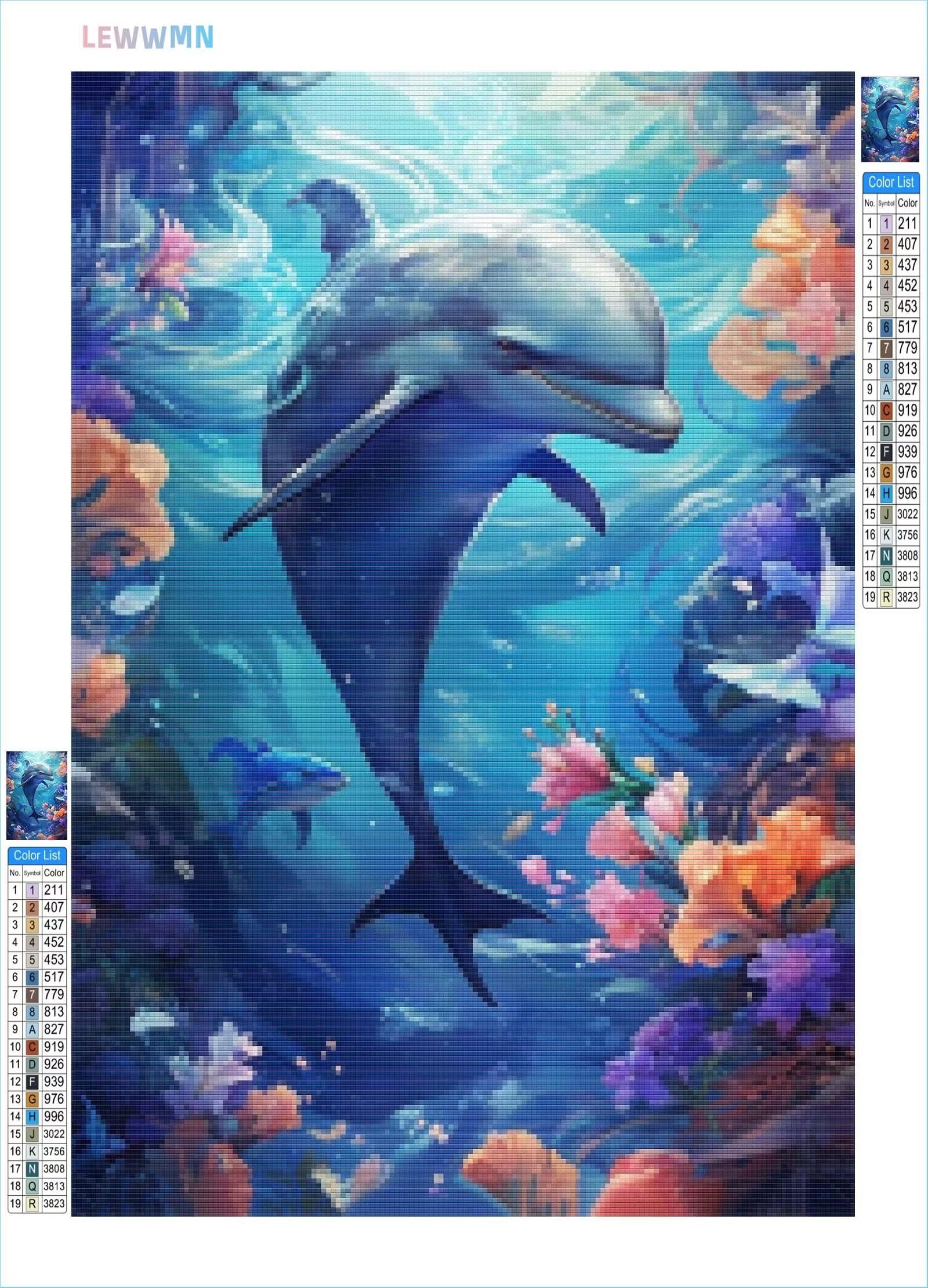 5D DIY Diamante Art Pintura kit Completo, Diamond Painting Adultos Niños Rhinestone Bordado de Punto de Cruz Artes Pintura Painting, Cuadros Decor para Cuarto, Sala de Estar - (Delfines) 60x90cm