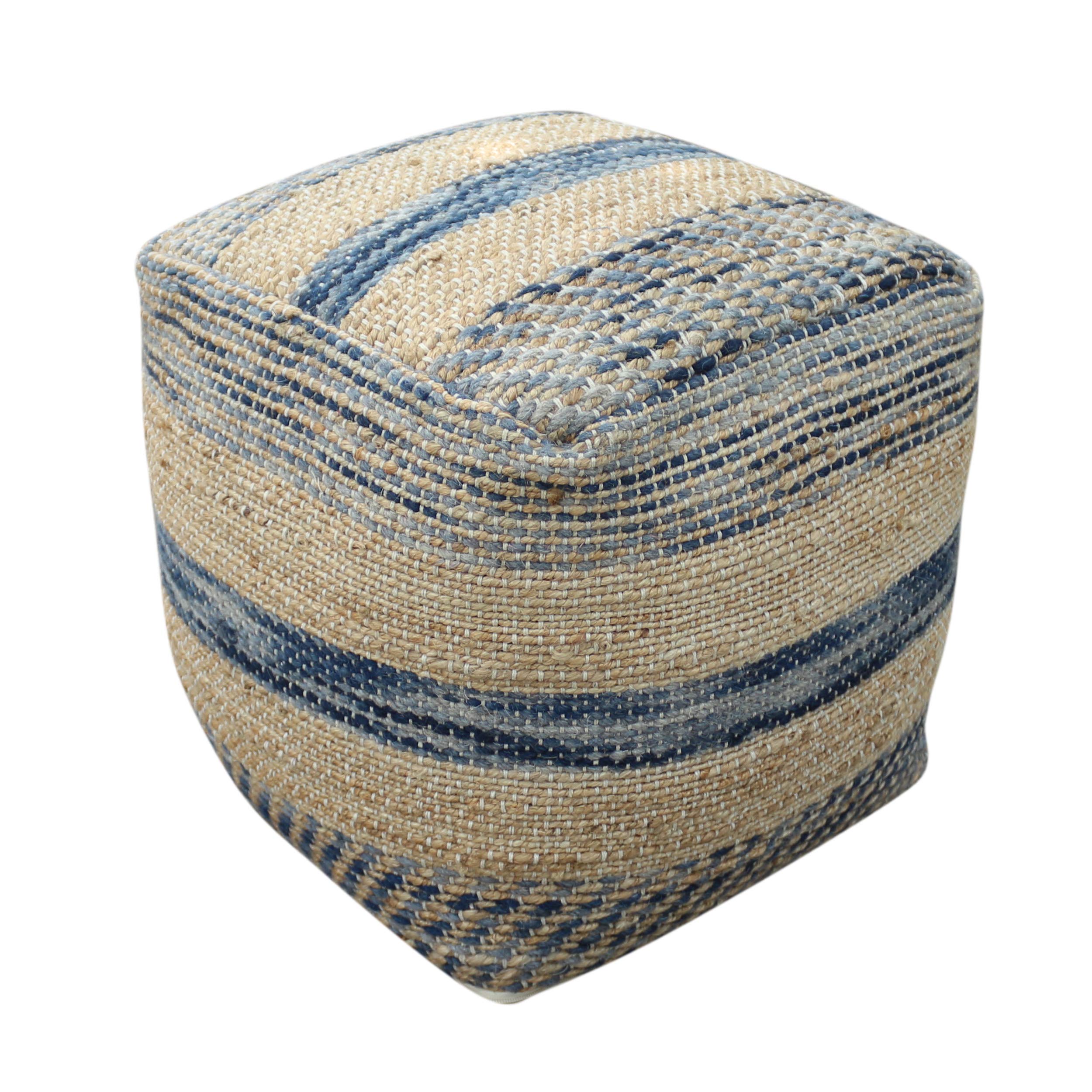 Christopher Knight Home Lola Boho Hemp and Wool Pouf, Natural and Blue-image-20