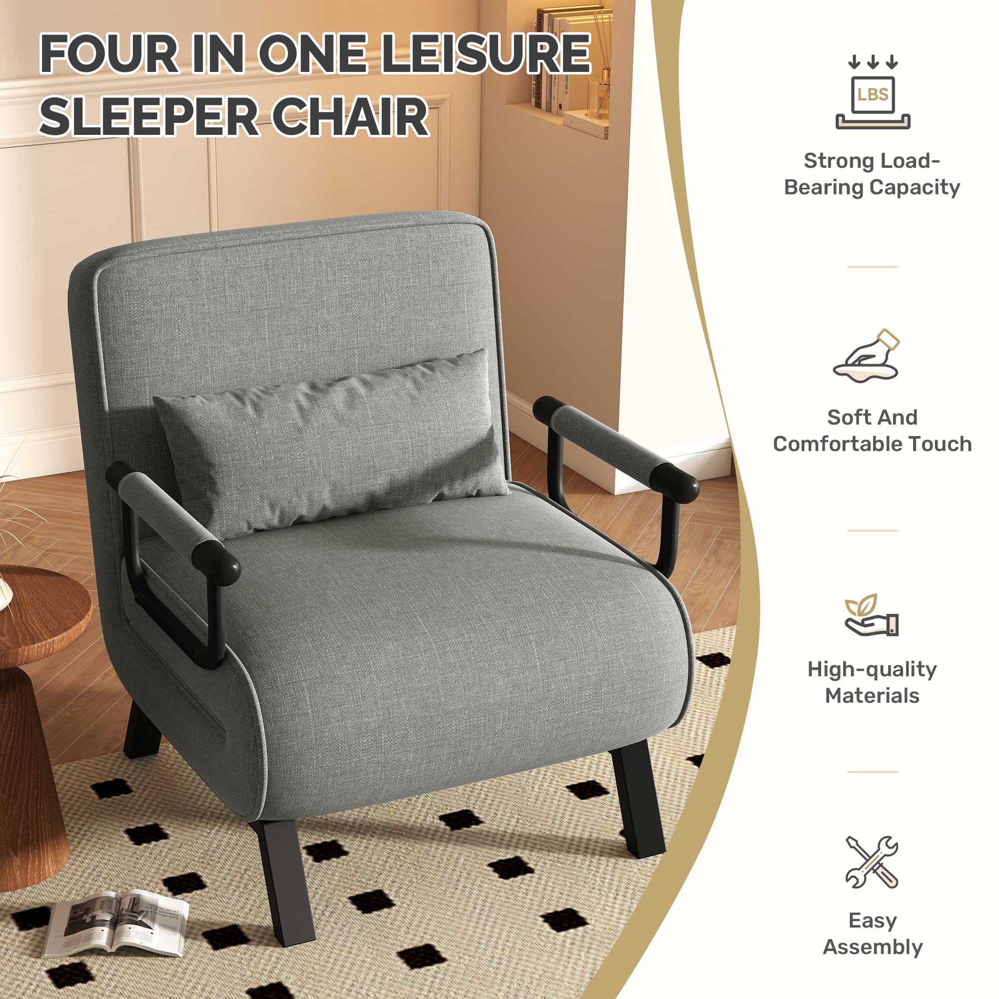 Hawthyhome Sillón Cama 4 en 1, sofá Cama, Cama para Invitados Que Ahorra Espacio, sillón Relax con Respaldo Ajustable, Capacidad de Carga de 150 kg, Gris Oscuro
