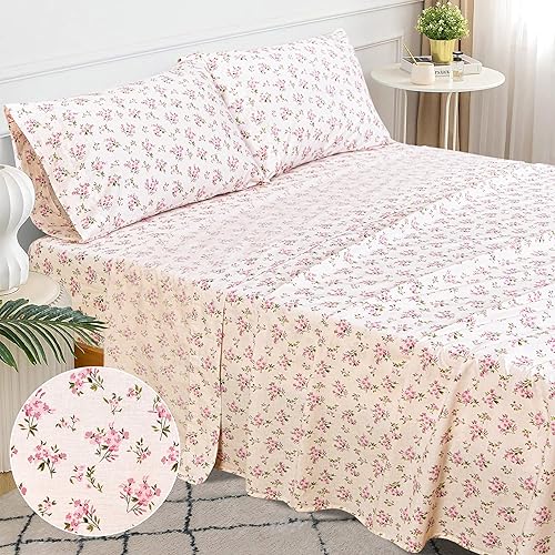 Sleepdown Juego de sábanas de 100 % algodón ultrasuave de 4 piezas de tejido de percal para cama King, cómodas, duraderas y transpirables, con