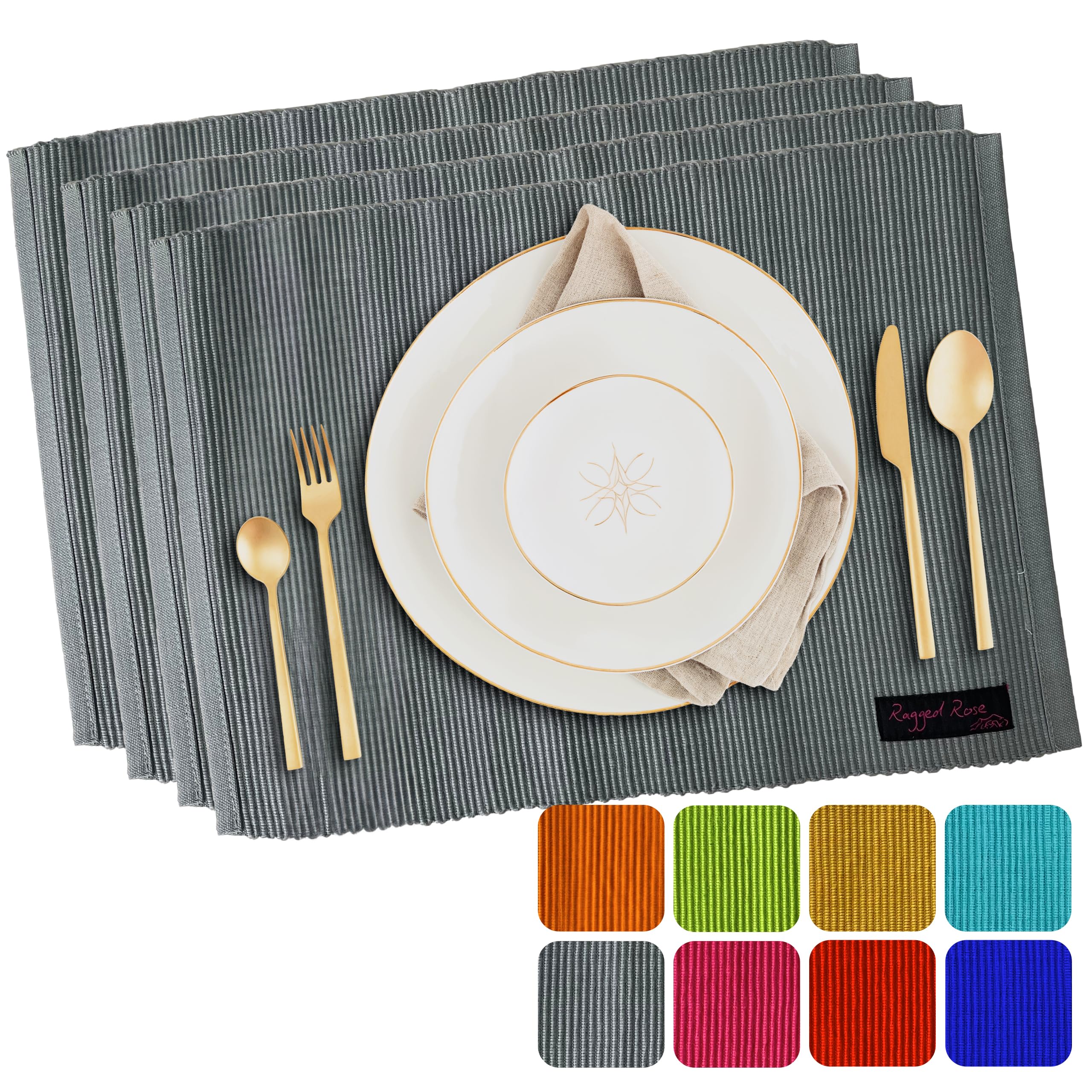 Ragged Rose Set Di 2 Tappetini Termici Per AGA In Cotone – Diametro 40 Cm, Colore Grigio Argento, Resistenti Al Calore, Con Anello Appendino