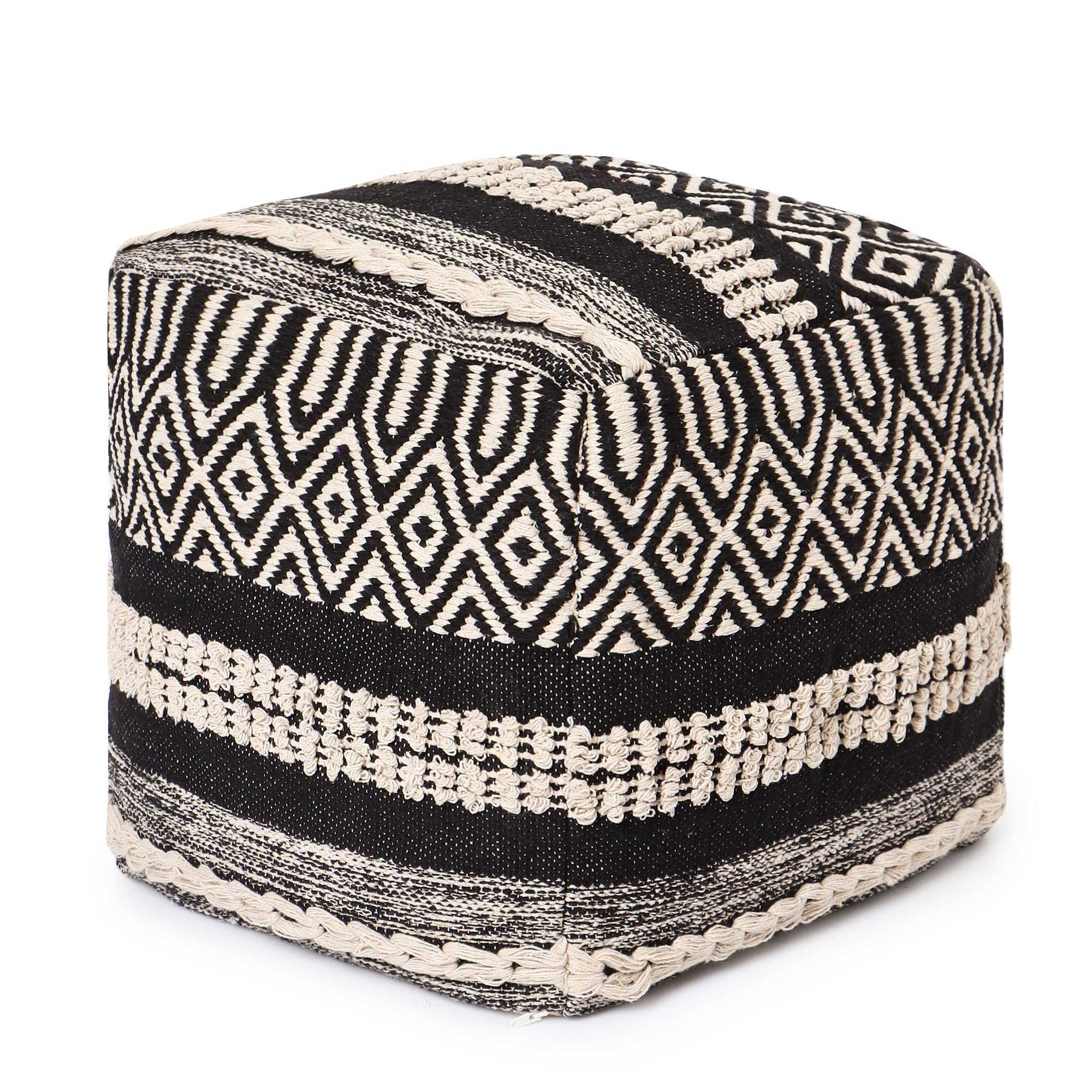 Louis Donné Round Unstuffed Faux Leather Pouf Ottoman Cover, Portable Indoor Outdoor Foot Rest Cover with Invisible Zipper, Sturdy Footstool Cushion Case for Home Patio Balcony Daily Use, Cover Only