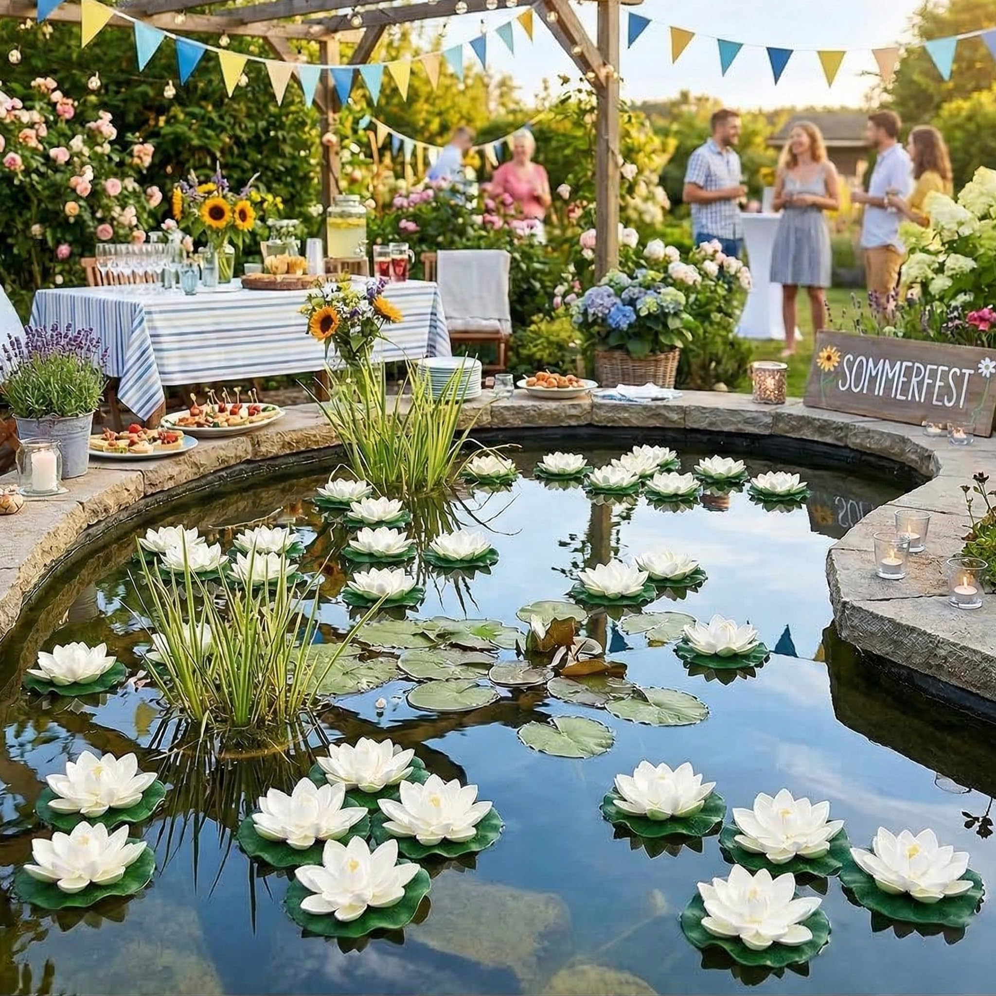 generisch Künstliche Seerosen 10cm, Schwimmende Lotusblüte Deko für Teich Miniteich Garten, Wasserlilie Deko Seerose Teichpflanzen, Eva Material (Weiß) Haustier