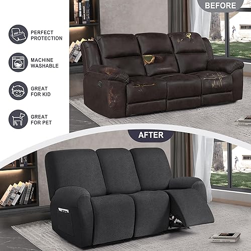 Miniatura 68 de Fundas para sillas reclinables con aspecto de cuero, funda elástica de 4 piezas, funda suave para silla reclinable, protector de muebles lavable