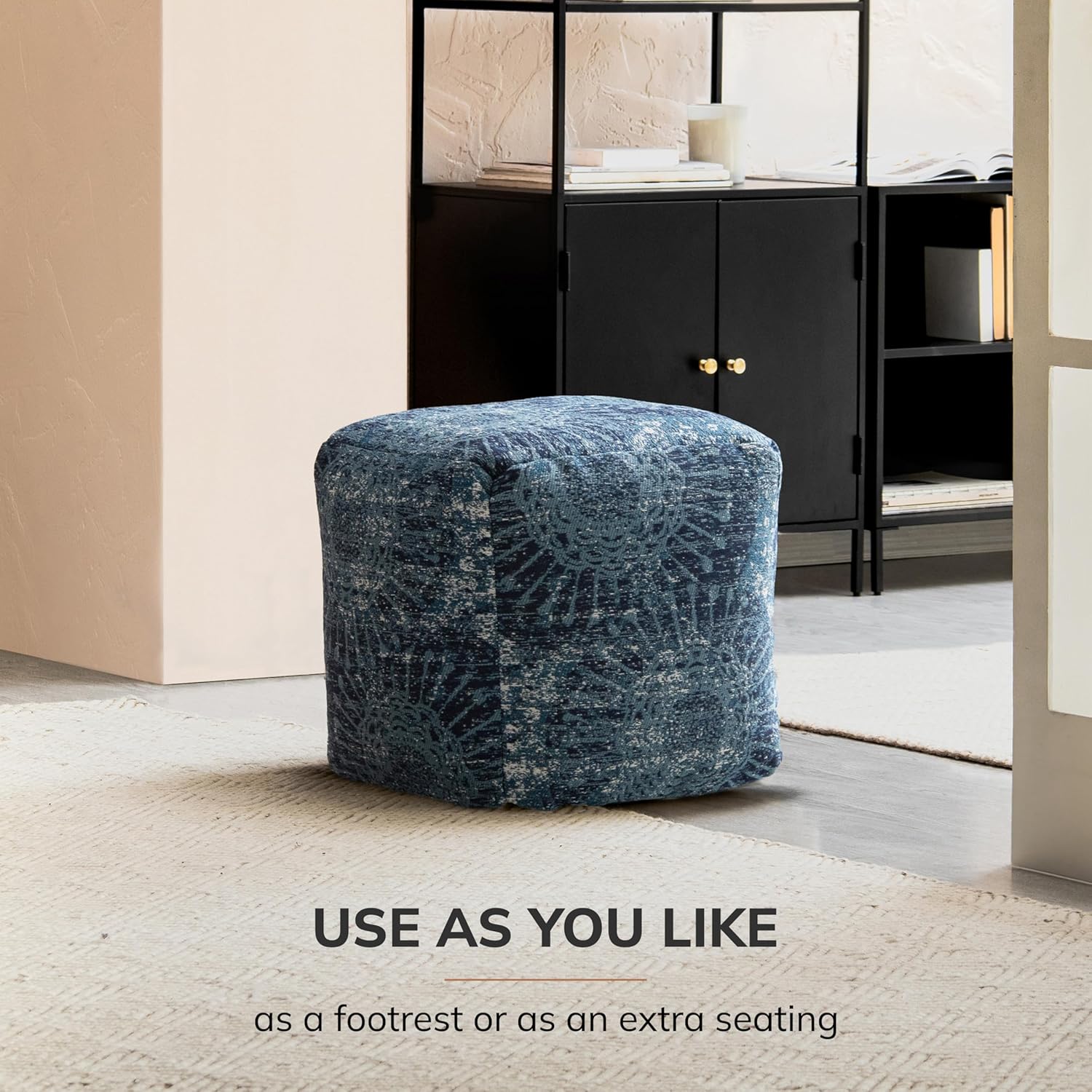 Anji Mountain Pouf Ottoman Foot Rest, Handmade Ottoman Pouf, Comfortable Foot Stool, Decorative Floor Seating for Living Room Decor, Bedroom & Home Décor Accent - Les Cavaliers