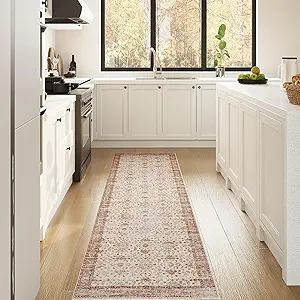 Vintage 2x6 Washable Runner, Low-Profile Kitchen Runner Rug with Non-Slip Backing & Durable Edge Binding, Pet-Friendly Entryway Rug for Bedroom & Hallway